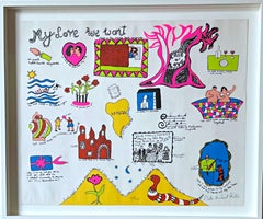 Vintage My Love We Wont - coveted, whimsical 1960s silkscreen by beloved female artist 