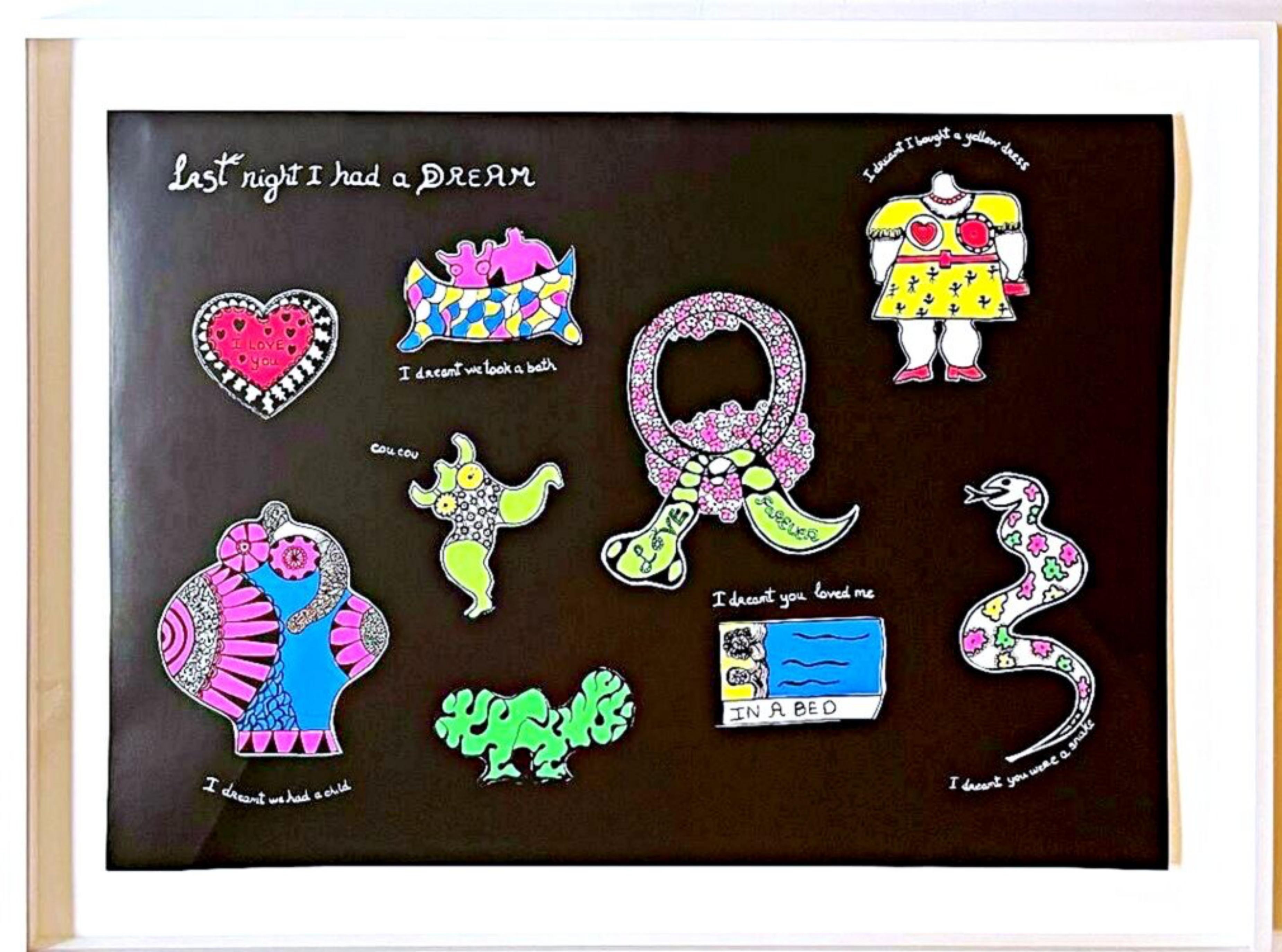 Niki de Saint Phalle, Anoche tuve un sueño, Rara serigrafía firmada/enmarcada
