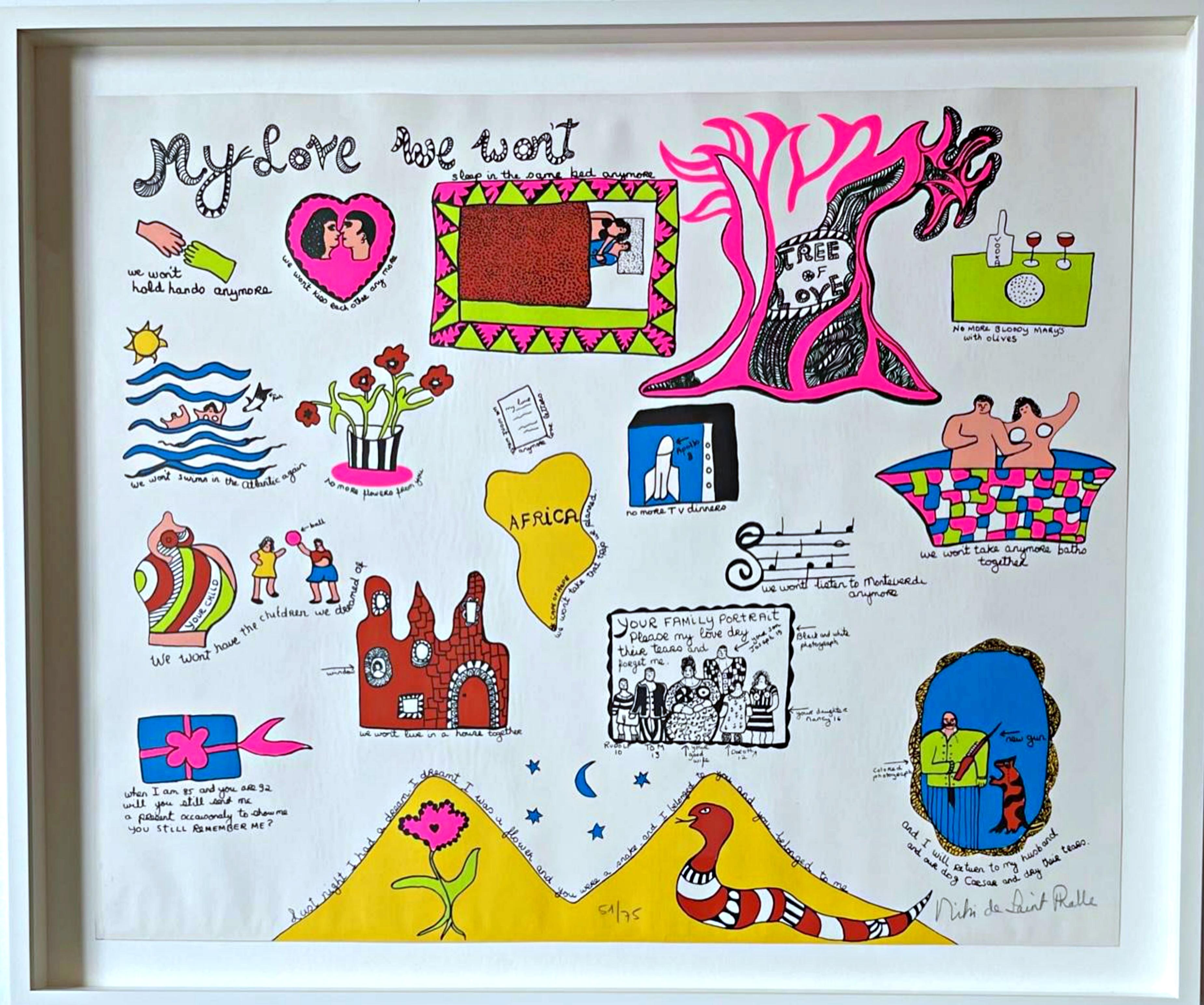 Niki de Saint Phalle - My Love We Wont, Rare whimsical 1960s silkscreen Signed/N
