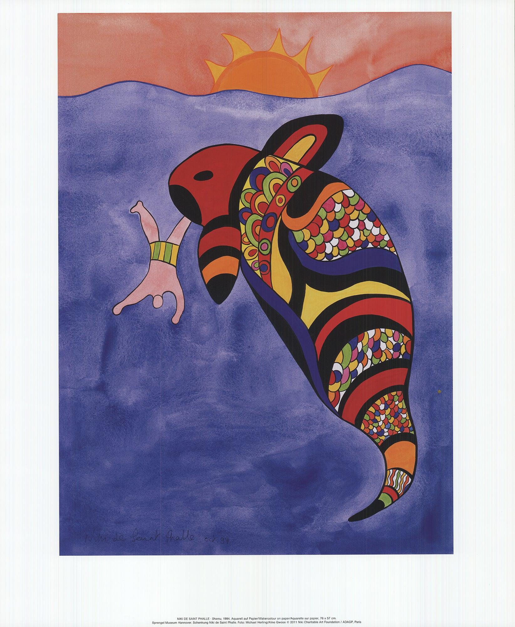 This high-quality reproduction of Shamu by Niki de Saint Phalle captures the artist’s iconic blend of bold color, whimsical design, and expressive form. Featuring the beloved orca whale rendered in her signature style, the composition radiates joy,