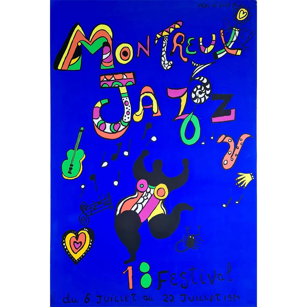 Affiche originale imprimée en sérigraphie, créée par Niki de Saint Phalle pour le 18e Montreux Jazz Festival.

Niki de Saint Phalle ( 1930 - 2002 ) est une peintre et sculptrice française célèbre pour ses œuvres originales.

Exposition - Musique -