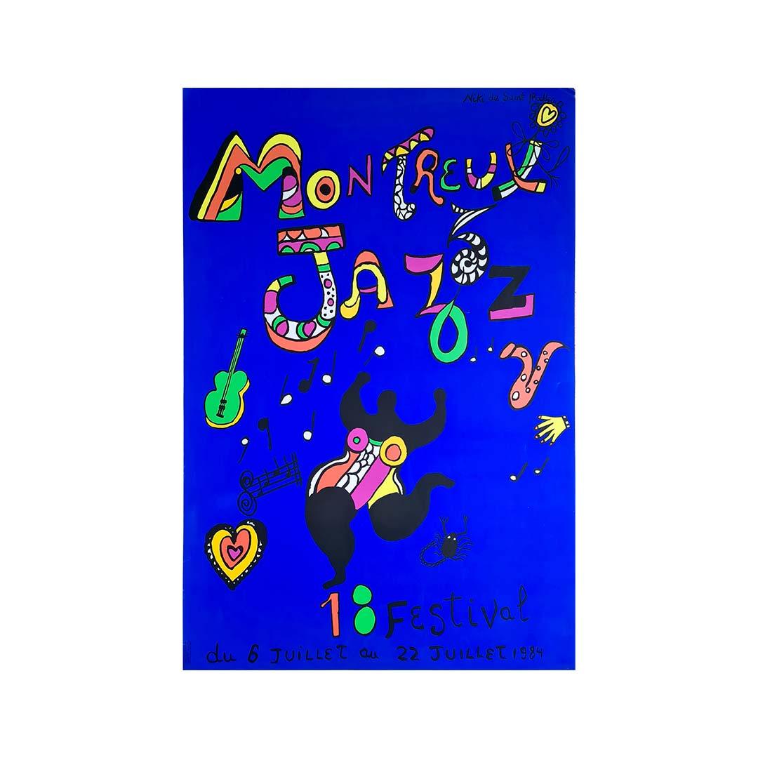 Original-Siebdruckplakat von Niki de Saint Phalle für das 18. Montreux Jazz Festival.

Niki de Saint Phalle ( 1930 - 2002 ) ist eine französische Malerin und Bildhauerin, die für ihre originellen Werke bekannt ist.

Ausstellung - Musik -
