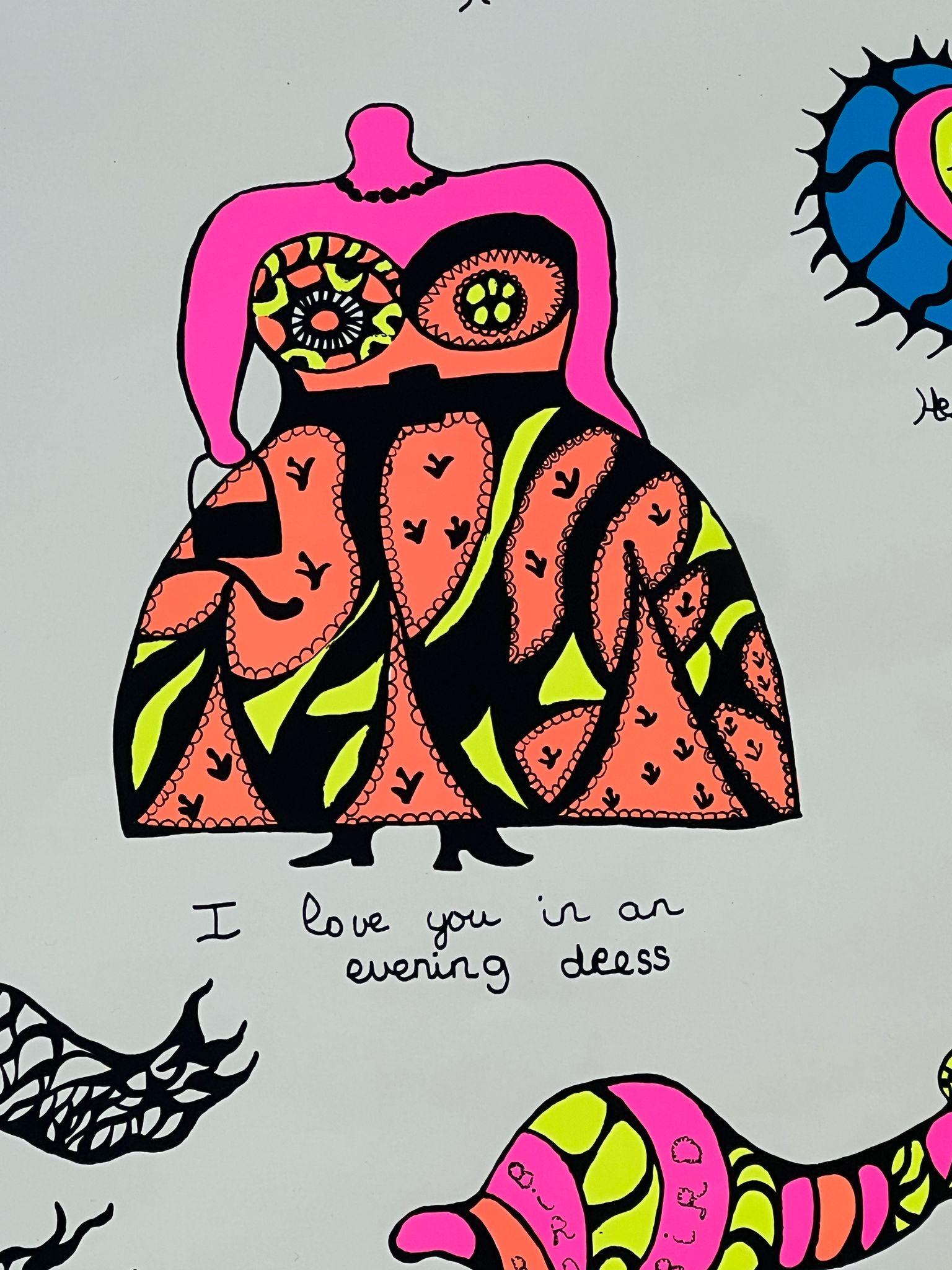 Silksreen, 1968
Handsigned by the artist in pencil and numbered 48/75
Publisher : Niki de Saint Phalle
Printer : Albin Uldry (Bern)
Catalog : [Chenivesse 22, p. 41]
59.00 cm. x 74.00 cm.  23.23 in. x 29.13 in. (paper)
59.00 cm. x 74.00 cm.  23.23