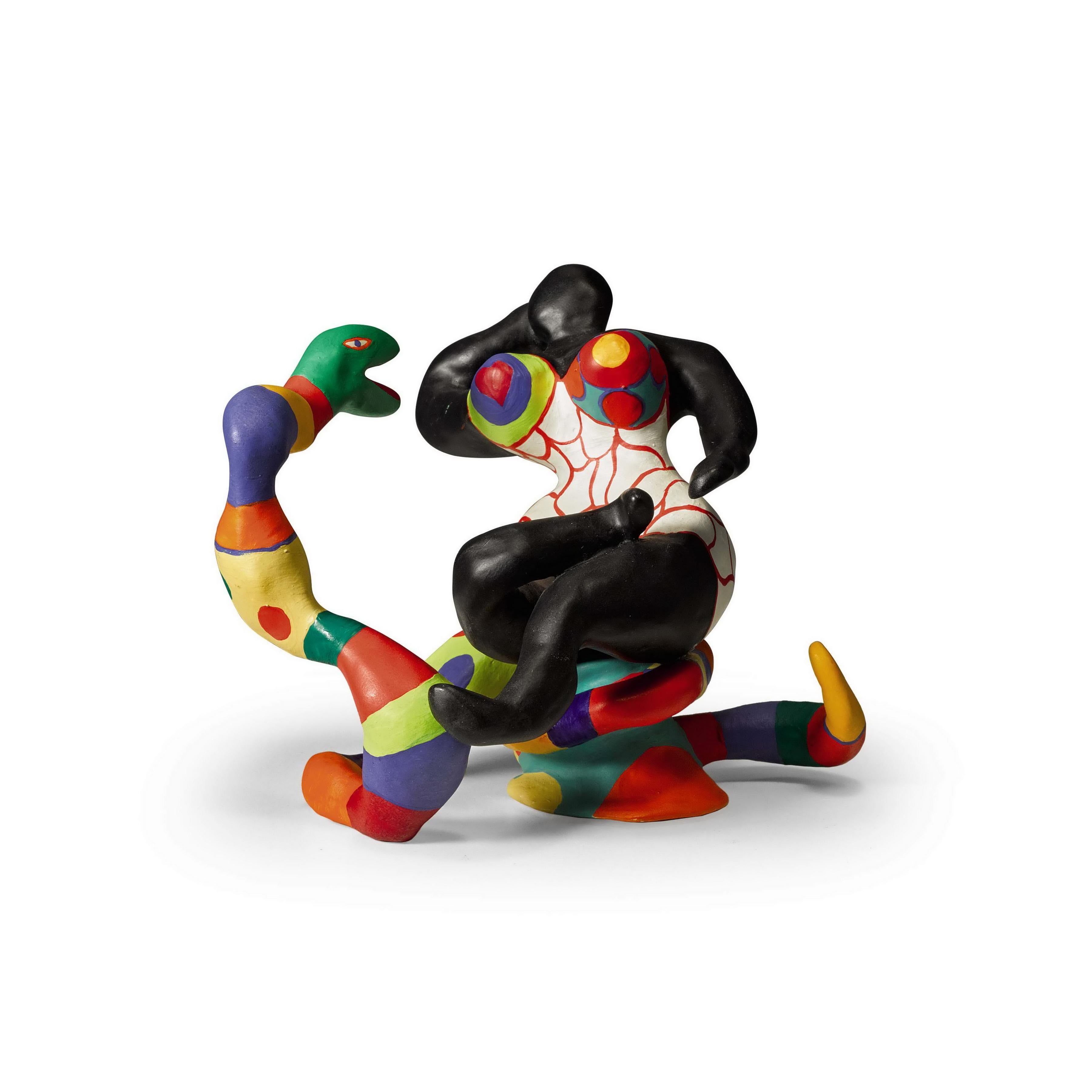 Niki de Saint Phalle Figurative Sculpture - Nana Sitting on a Snake Original Sculpture Hand-Painted by the Artist, Signed