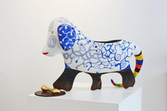 Vintage Niki de Saint Phalle The Dog Sculpture and Vase in Painted Resin, Iron, Ceramic