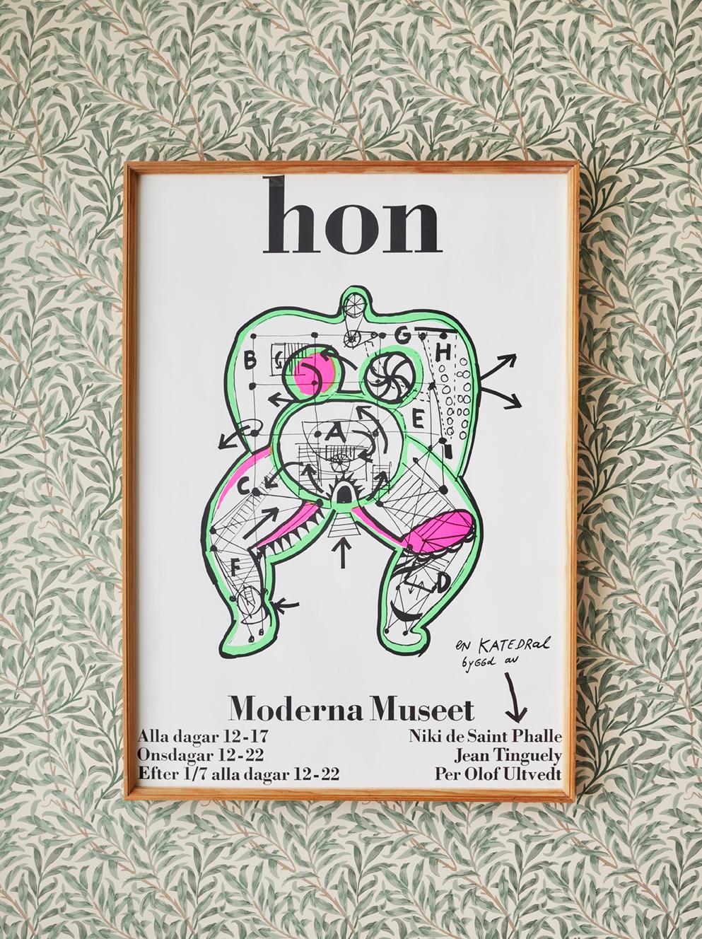 Hübsches Niki de Saint Phalle Vintage-Poster mit Holzrahmen. Moderna Museet, Schweden, (1966).