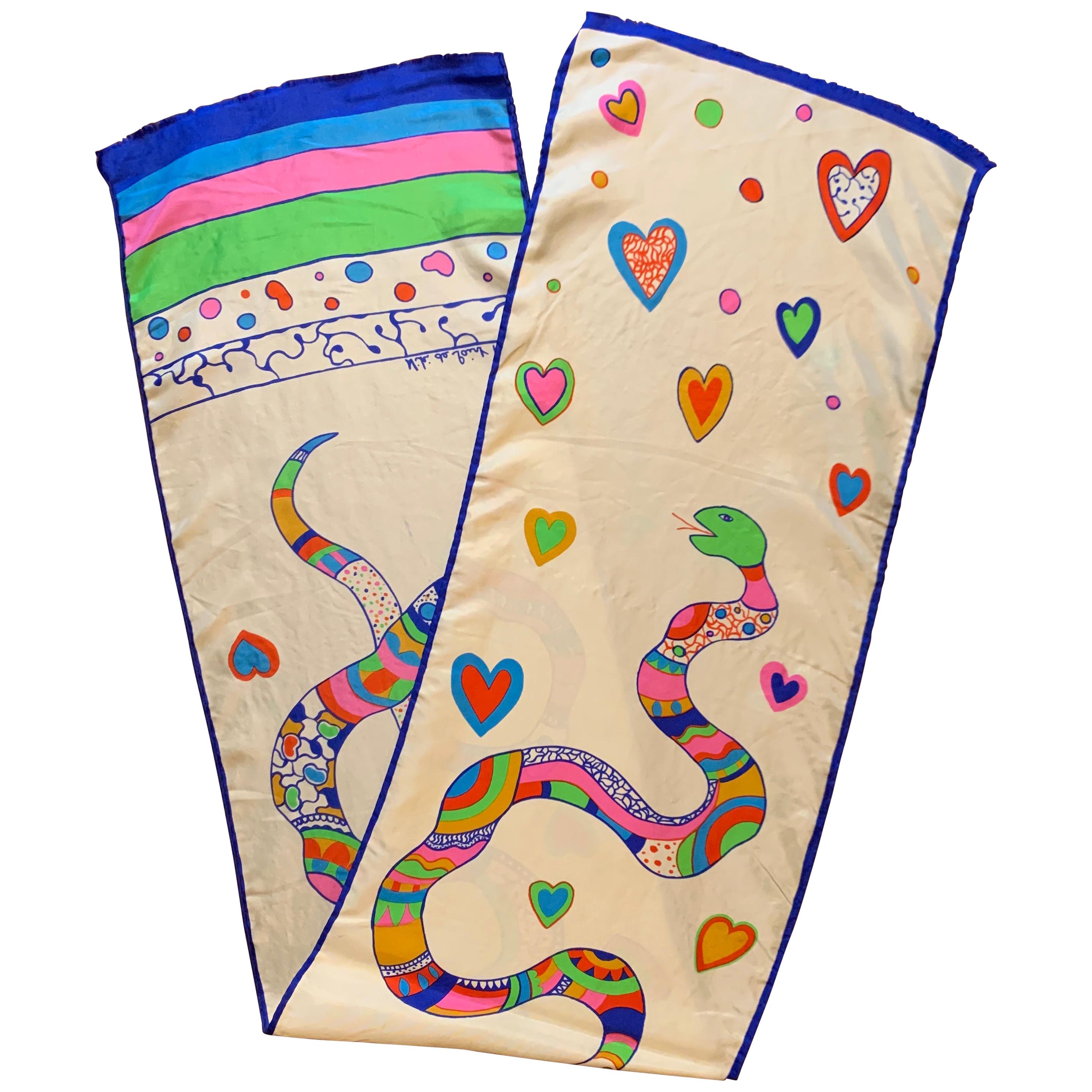 Niki de Saint Phalle Snake and Heart Print Long Silk Scarf