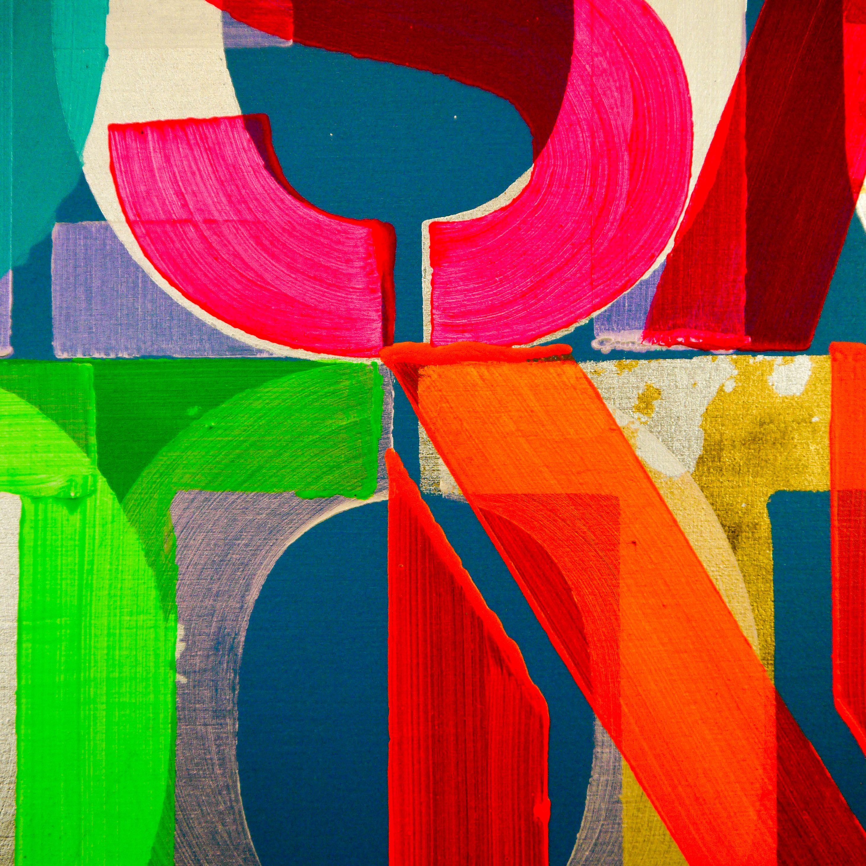 Solo non abbastanza, Pittura, Acrilico su pannello di Wood - Abstract Painting Rosa di Niki Hare