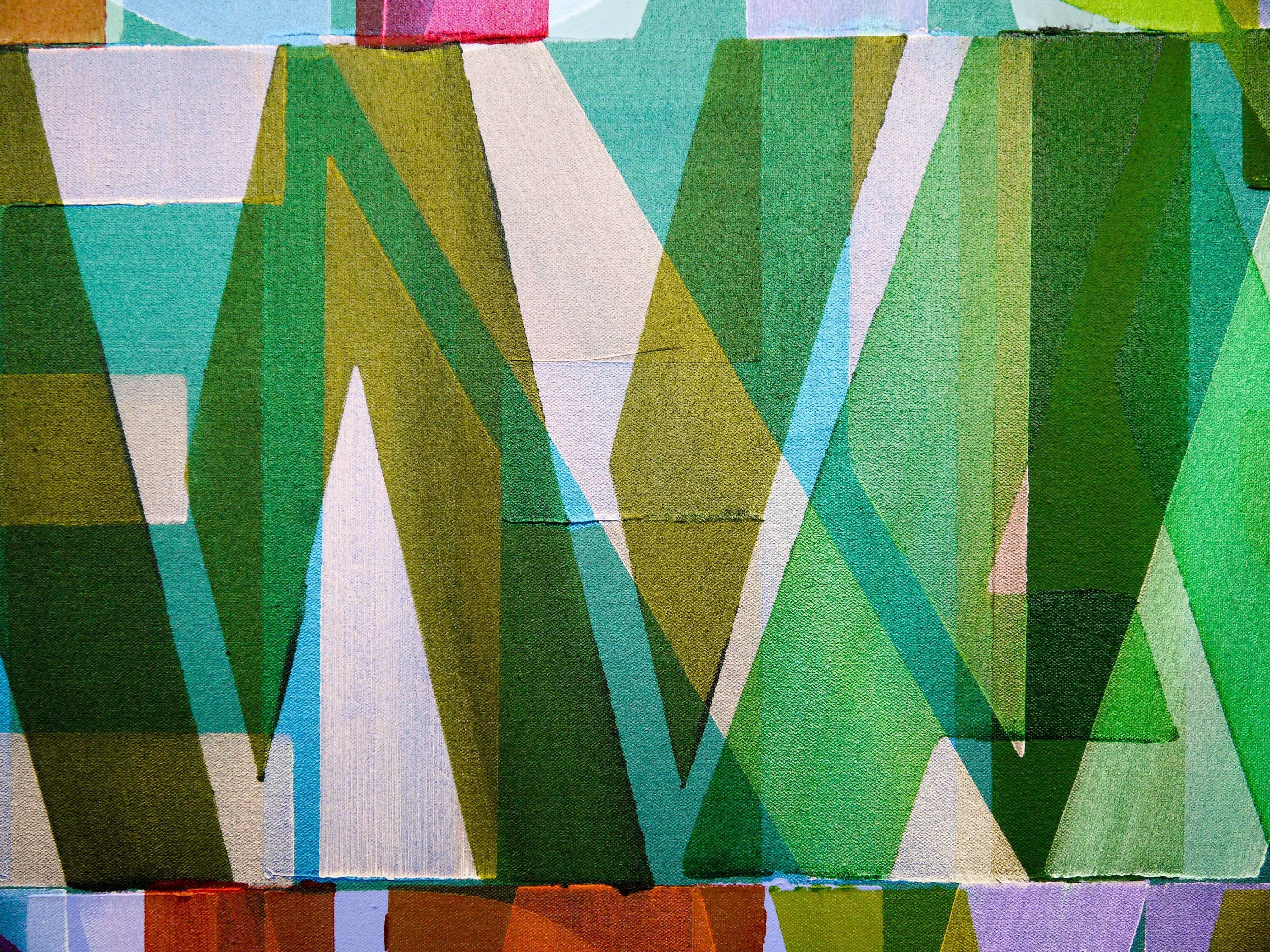 Acrylic and vinyl emulsion on canvas.    I GUESS WE ARE  ALL ON A JOURNEY  PASSING THROUGH PLACES UNKNOWN    AND IM THINKING  ITS NOT EVEN ABOUT  WHERE    YOU END UP  BUT WHO YOU MEET  ON THE WAY THERE    In this painting the artist steered away