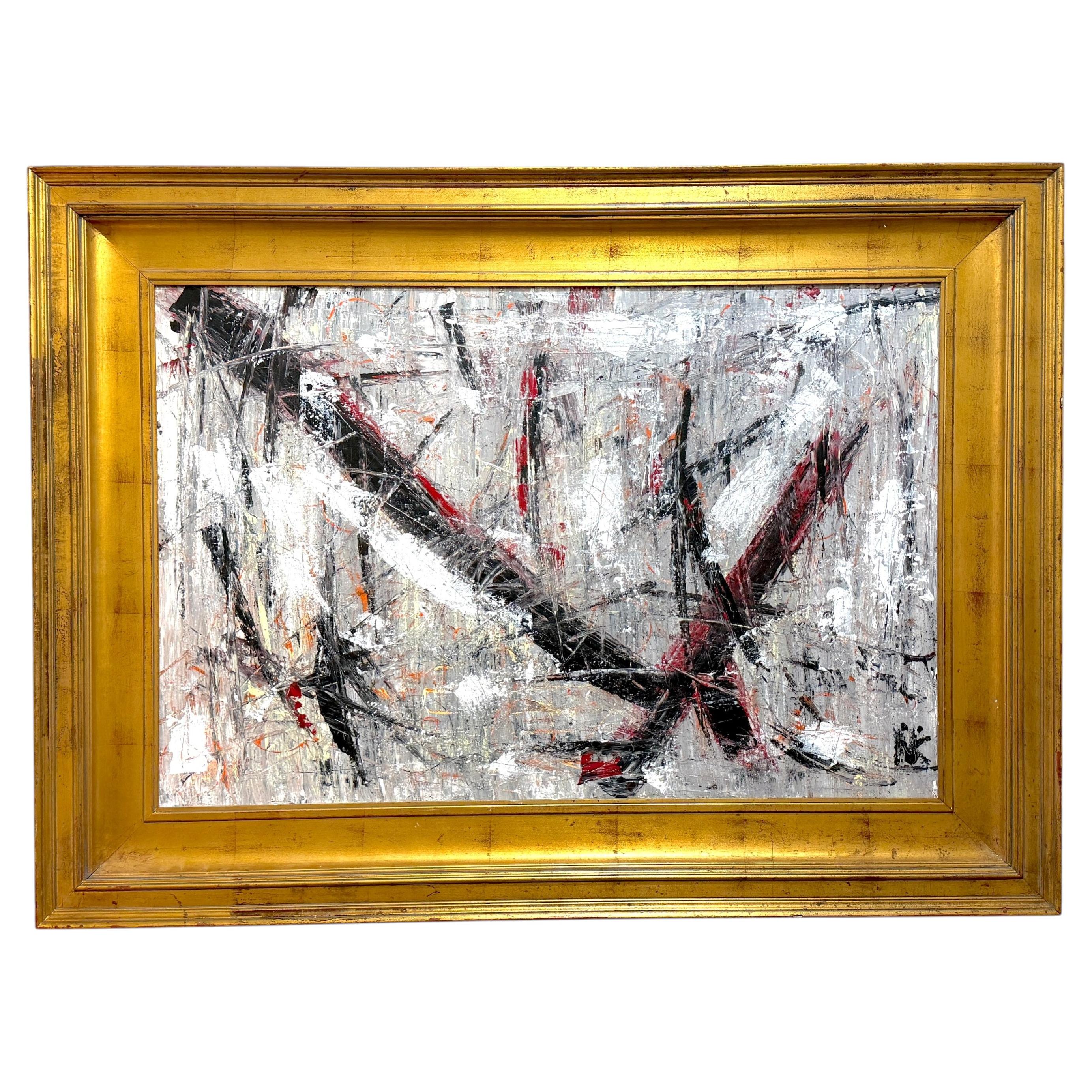 Niki Smith Monumental Abstract Expressionist Impasto Painting Giltwood Frame (cadre en bois doré) en vente