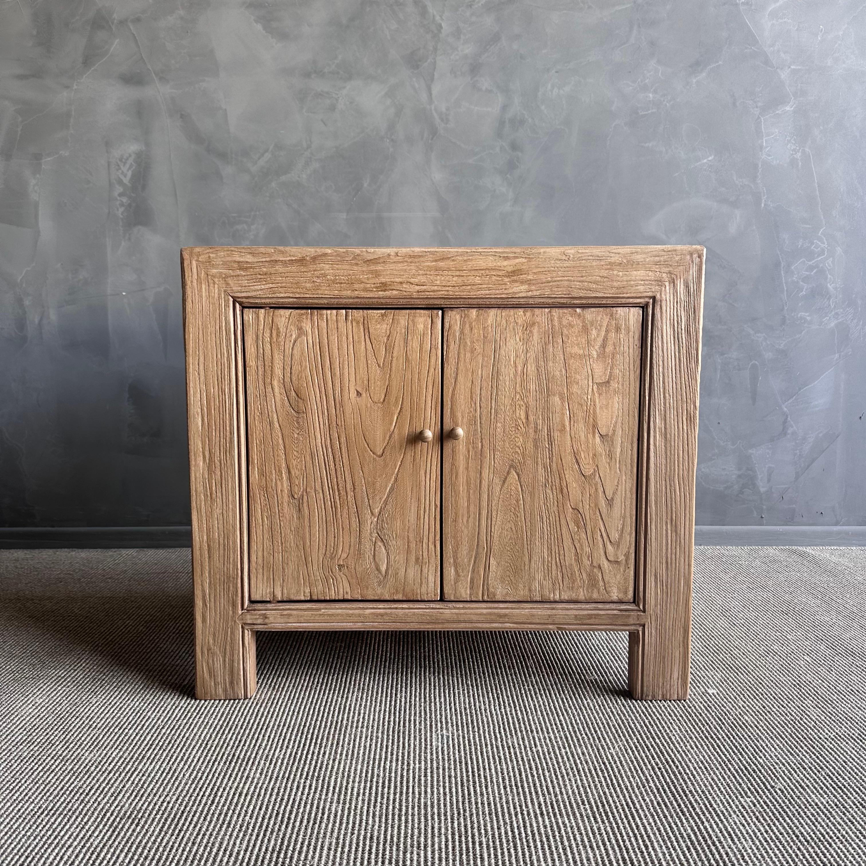 Niki Solid Reclaimed Elm Wood Nightstand in Natural Finish In New Condition For Sale In Old Town Orange, CA