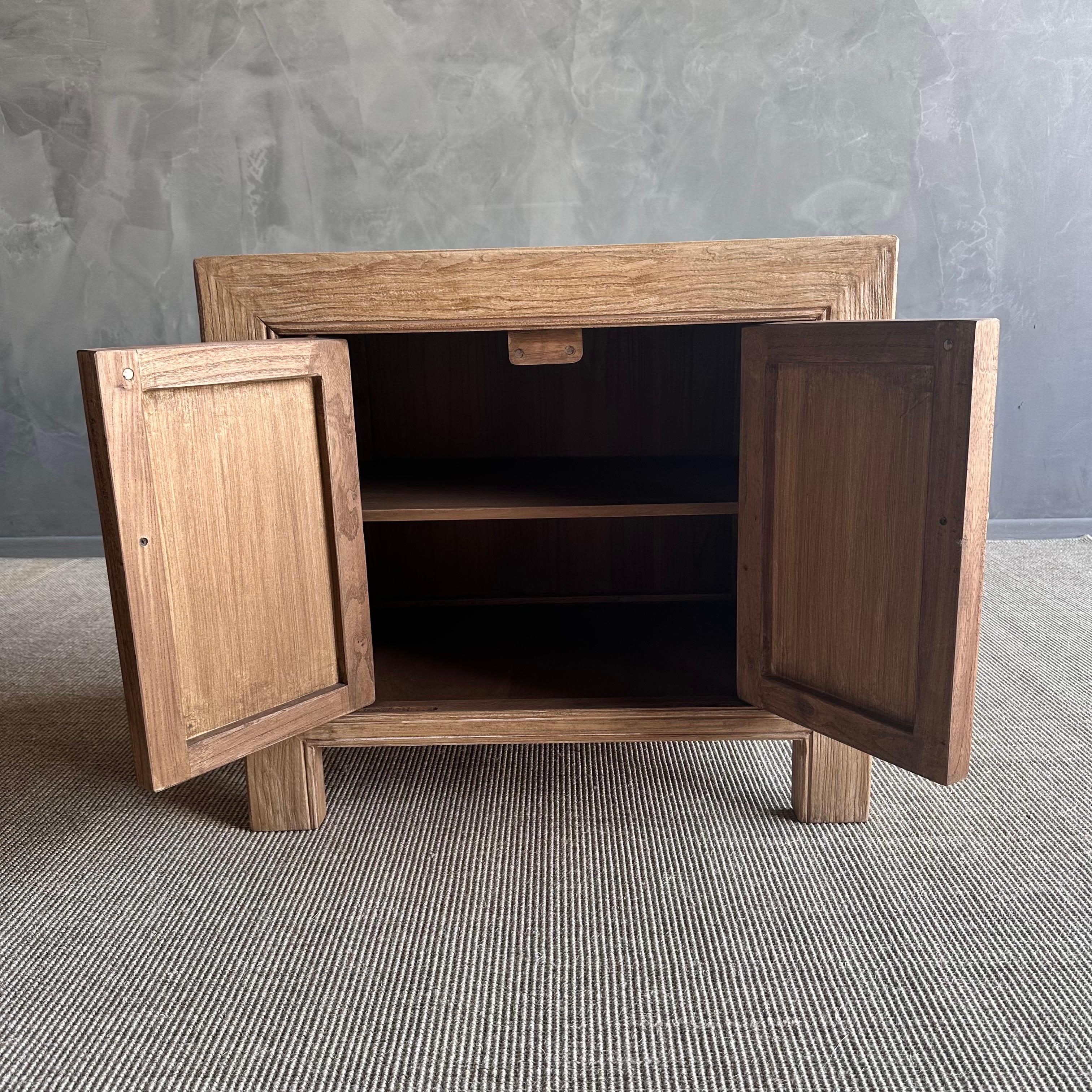 Niki Solid Reclaimed Elm Wood Nightstand in Natural Finish For Sale 1