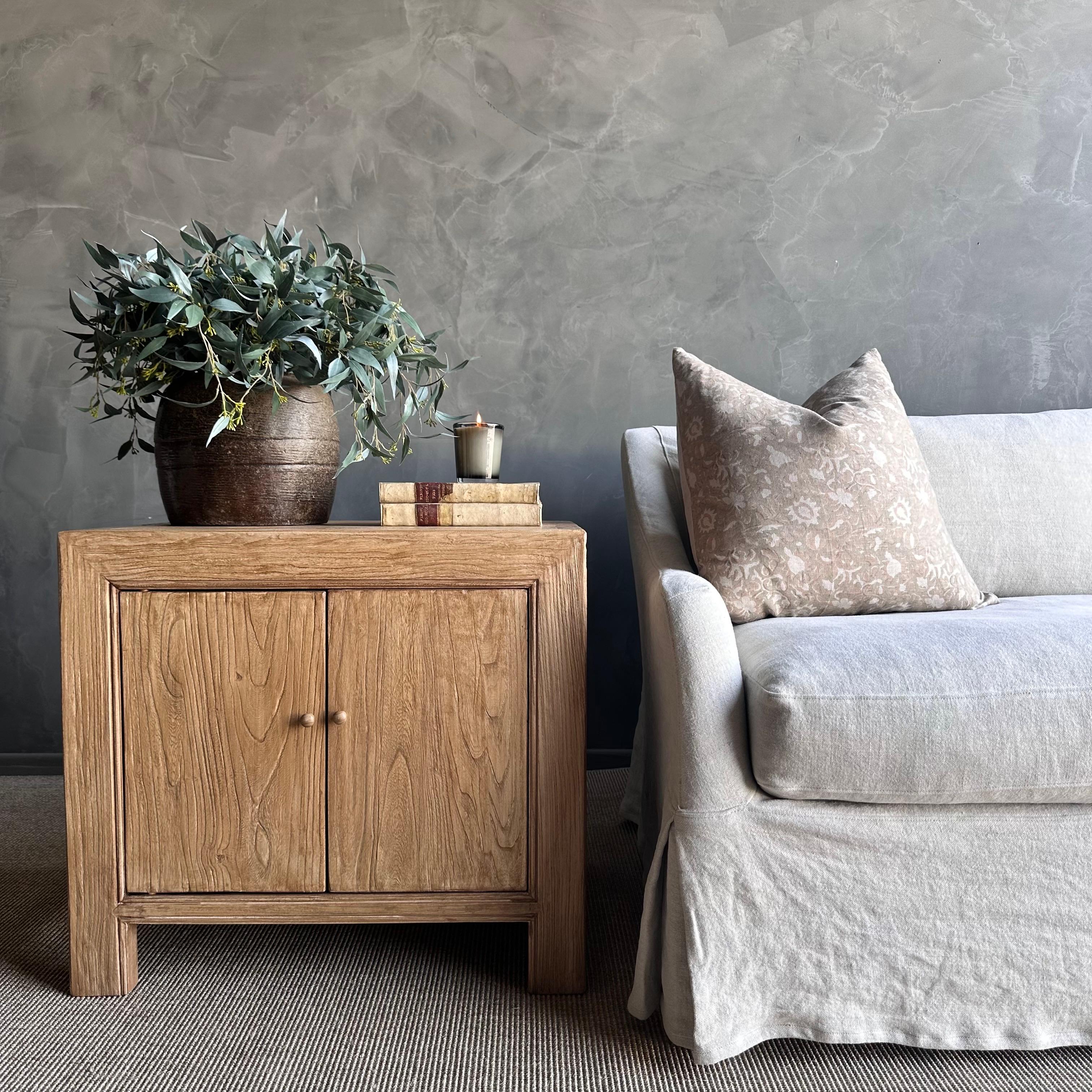 Niki Solid Reclaimed Elm Wood Nightstand in Natural Finish For Sale 2