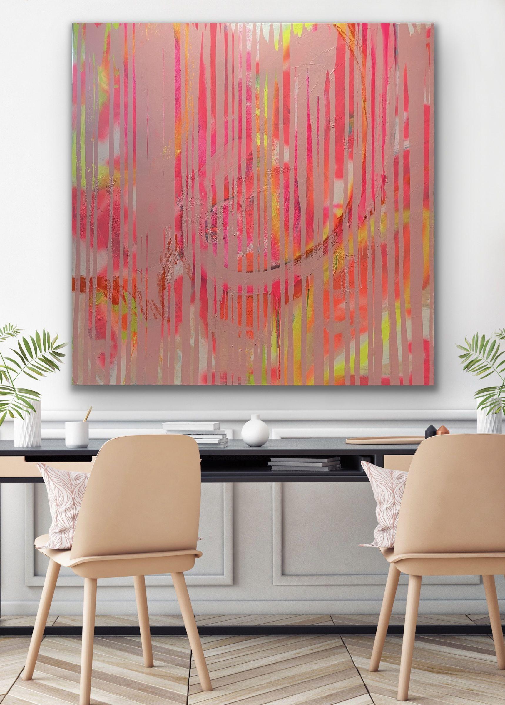 Il sole splende sempre sulla TV, Pittura, Acrilico su tela - Abstract Painting Marrone di Niki Stearman