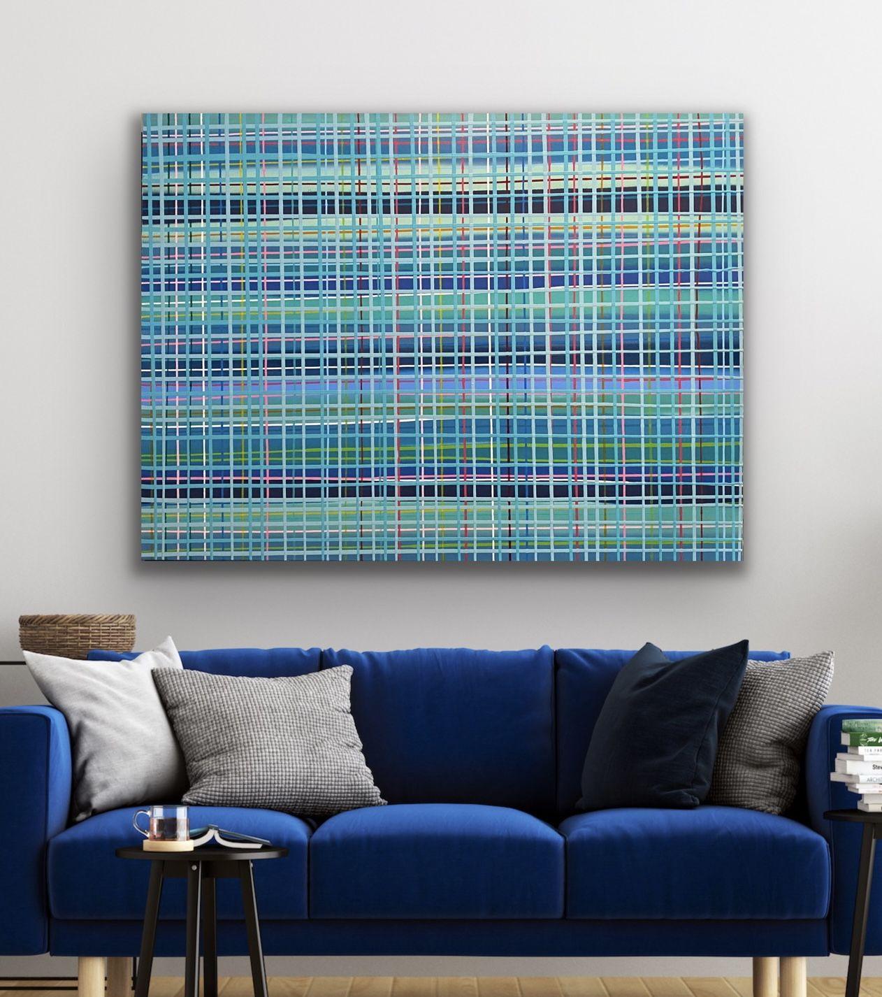 This piece is part of my abstract linear checkerboard series.  The lines are fun, unstructured and stress free. They flow wherever it is that they want to go.  These pieces are so much fun to create and carry a light and happy energy.  This painting