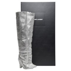 Saint Laurent Niki Swarovski Crystal-embellished Leather Knee Boots Black 37 EU