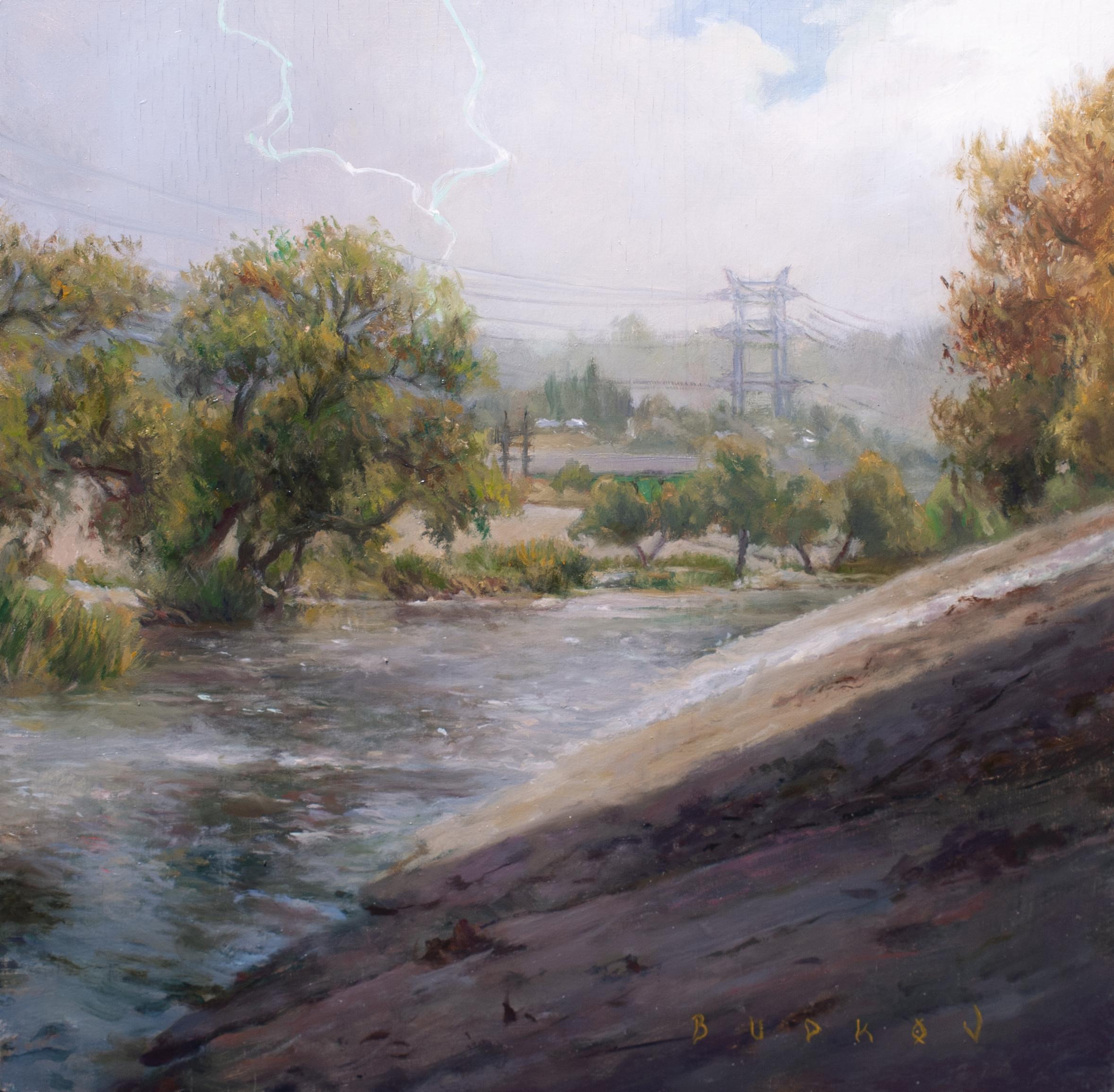 Dans la lumière ; LA River, Atwater Village - Painting de Nikita Budkov