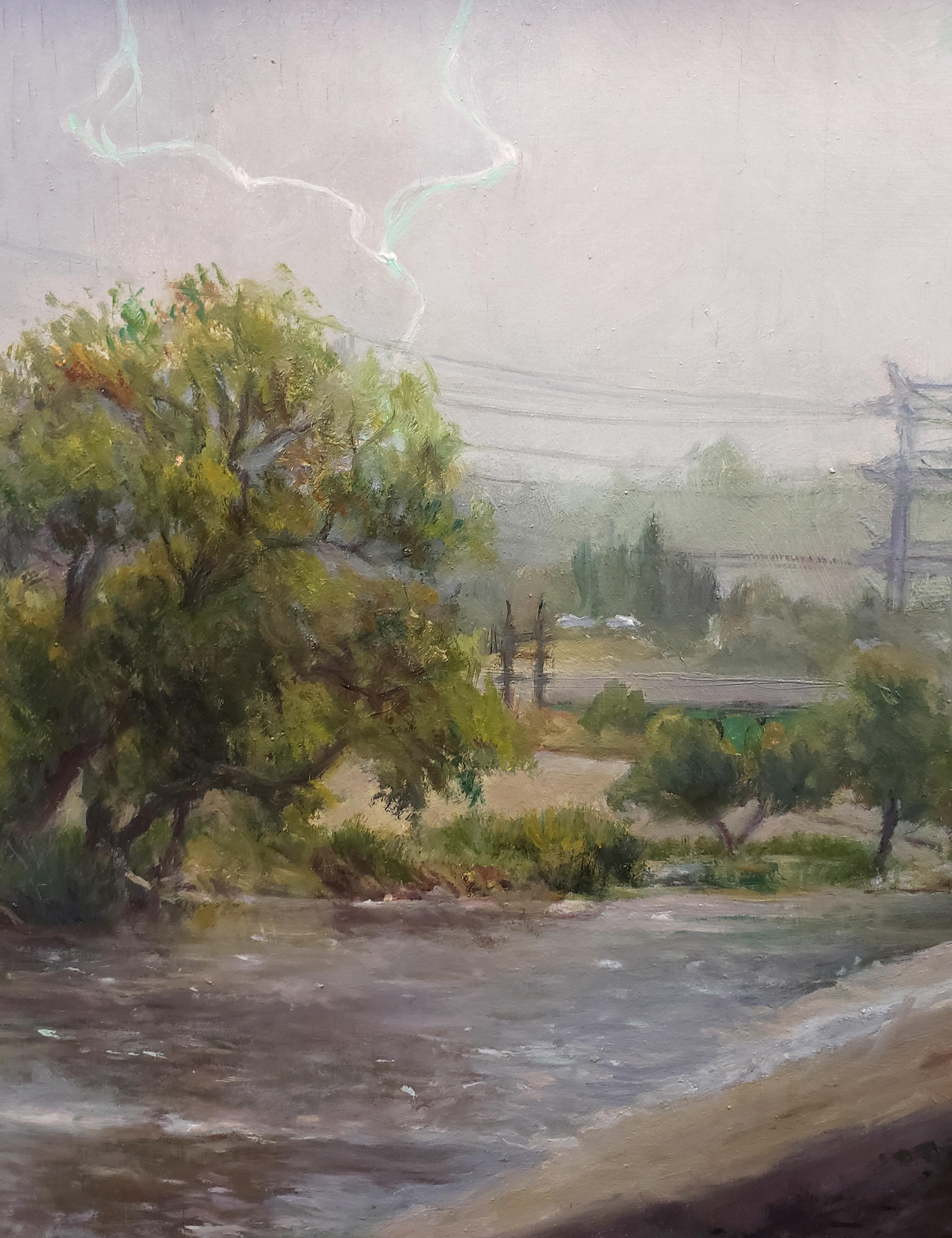 Dans la lumière ; LA River, Atwater Village - Impressionnisme Painting par Nikita Budkov