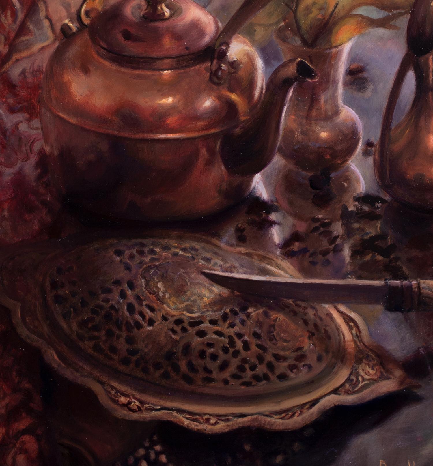 Patterns, Still Life in Copper - Impressionist Painting by Nikita Budkov