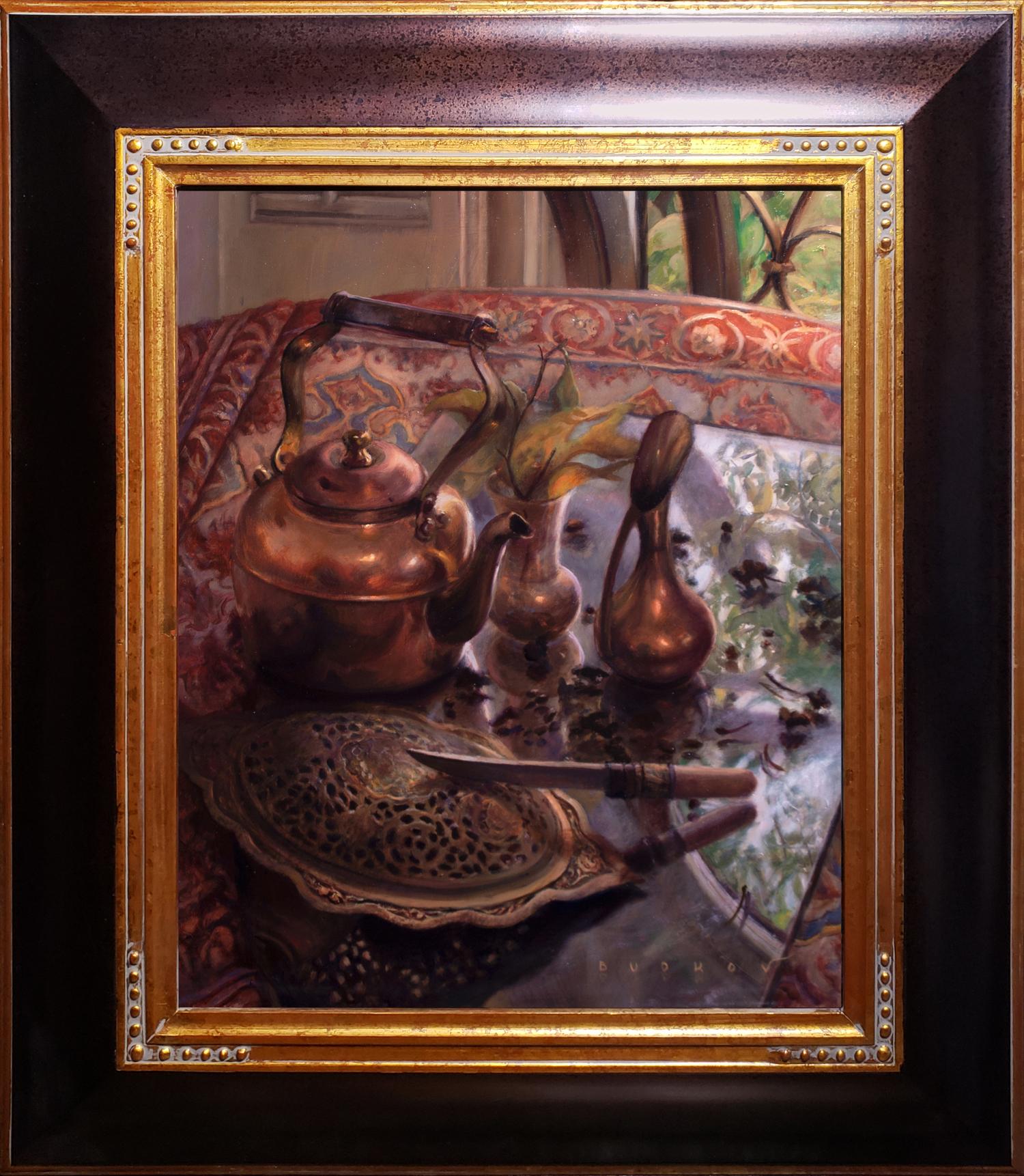 Patterns, Still Life in Copper - Painting by Nikita Budkov