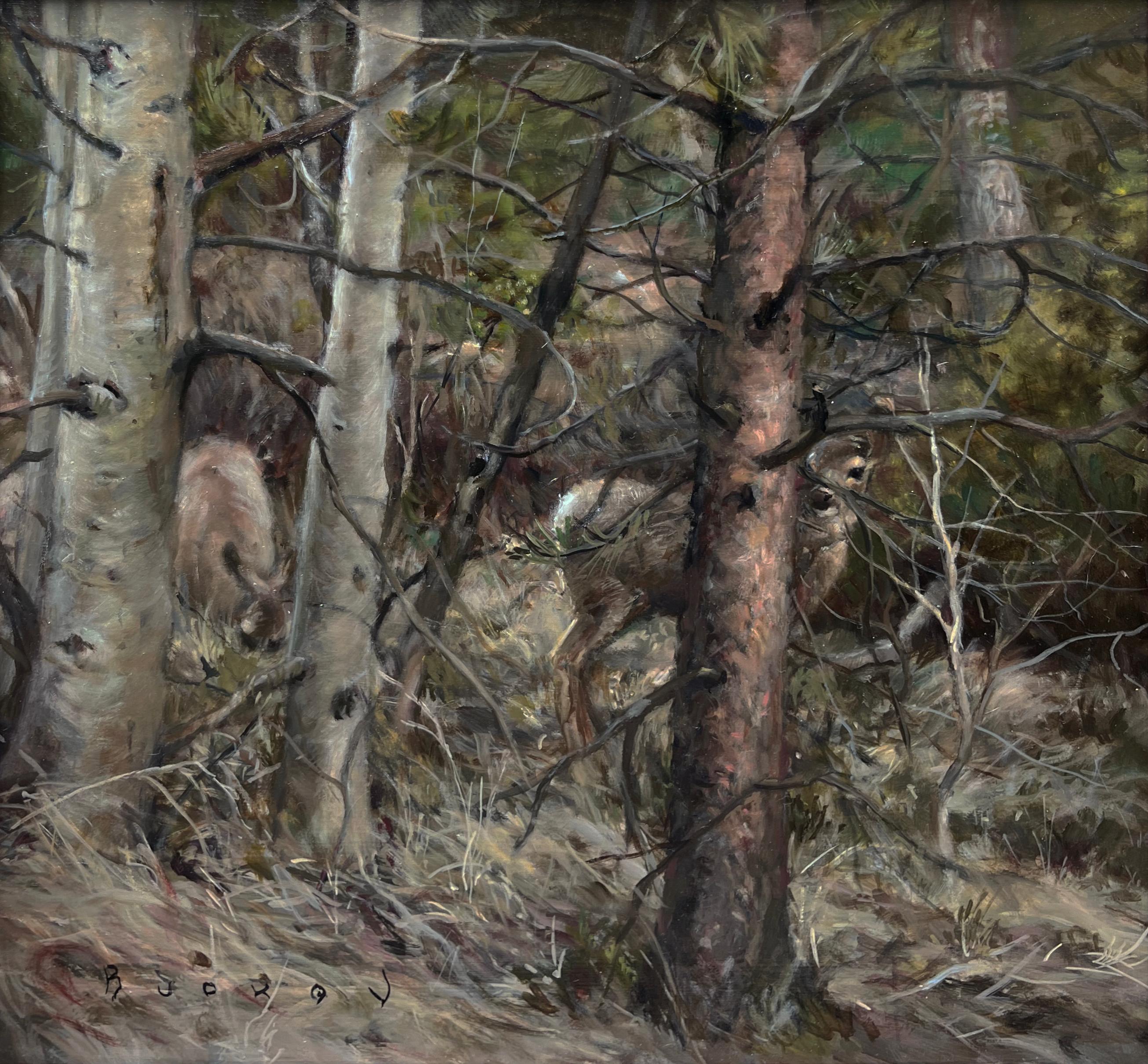The Forest Waking Up; Boise National Forest, Idaho – Painting von Nikita Budkov
