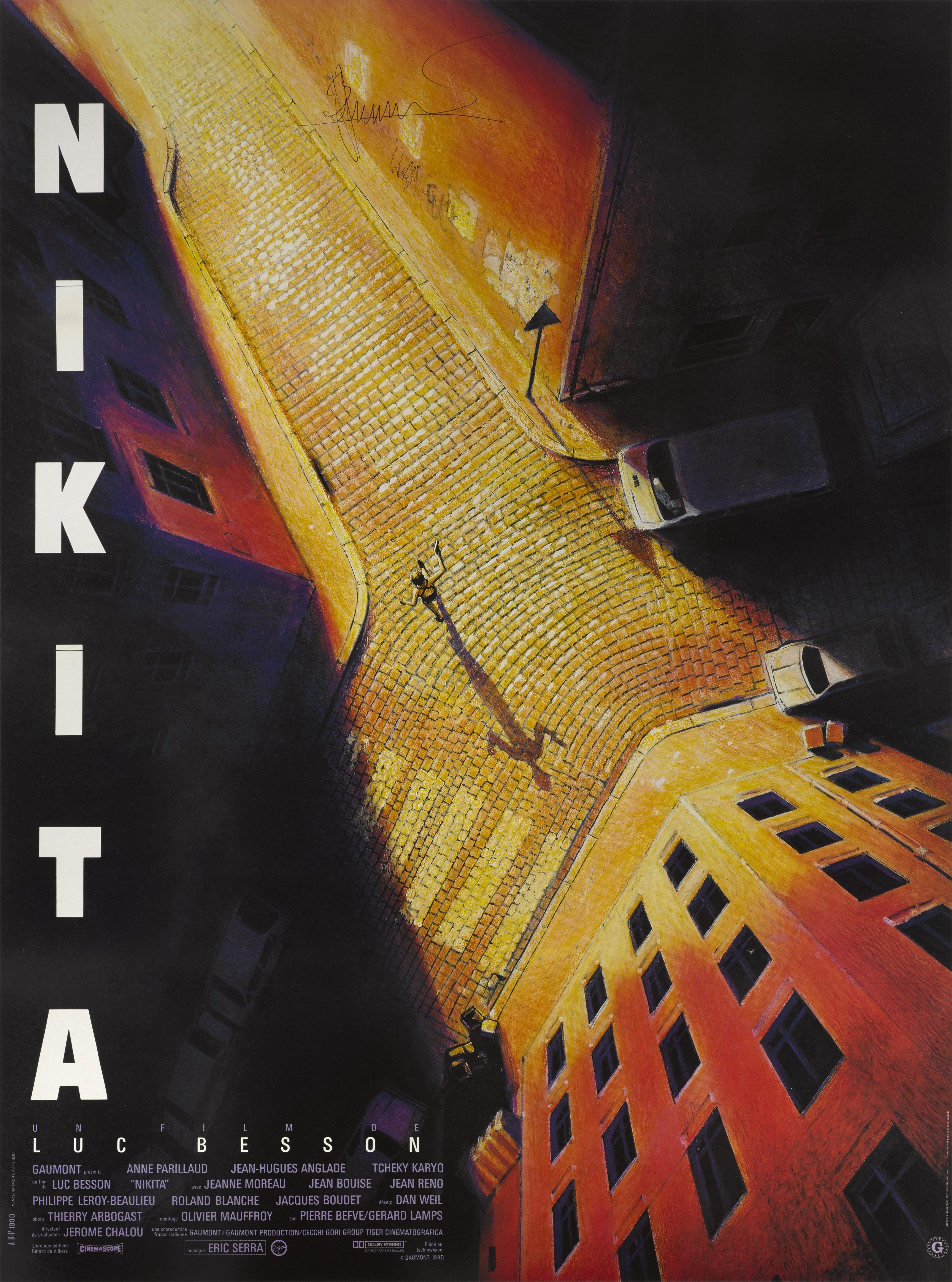 Original French film poster for Nikita 1990.
This action thriller was written and directed by Luc Besson, and stars Anne Parillaud in the title role. Troubled teenager, Nikita is sentenced to a life in prison, but is given the choice of either