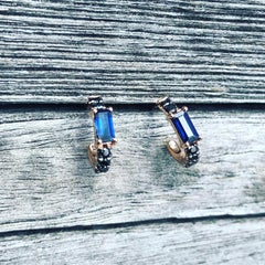Nikita Huggie Hoops Black Diamond & Sapphire Baguette Hoops in Rose Gold