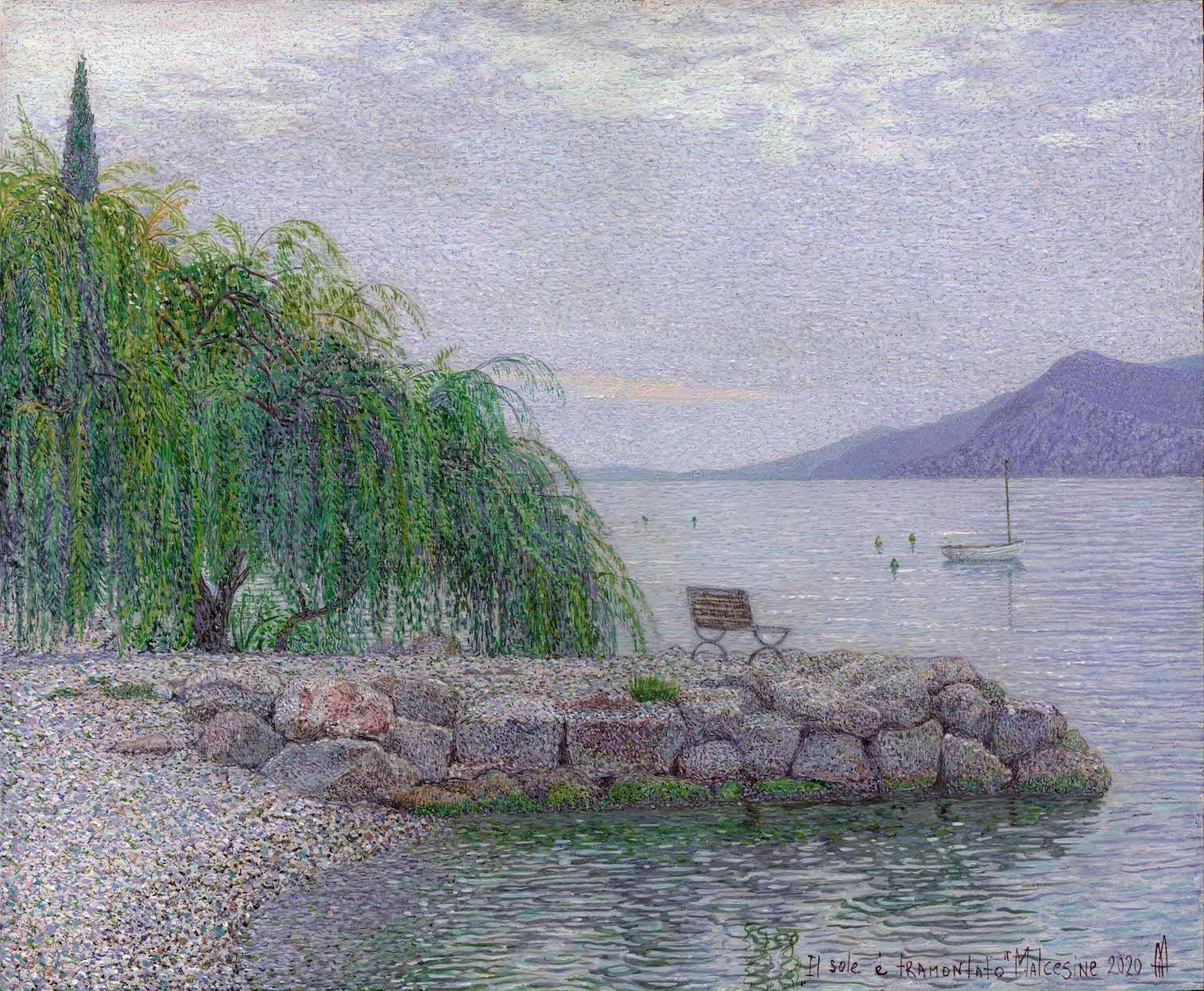 "Setting sun.Malcesine." Painting 9" x14" inch by Nikita Makarov

Woodpanel, levkas, tempera, acrylic
2020
Comes in a custom frame as shown on photos. 
Frames are designed by the Artist for each work. 

Size: 9" x 14" inch
Size framed: 22" x 24"