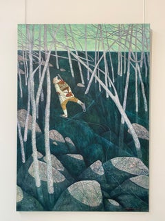 Ice Skating- 21st Century Contemporary Winter Landscape with Ice Scater