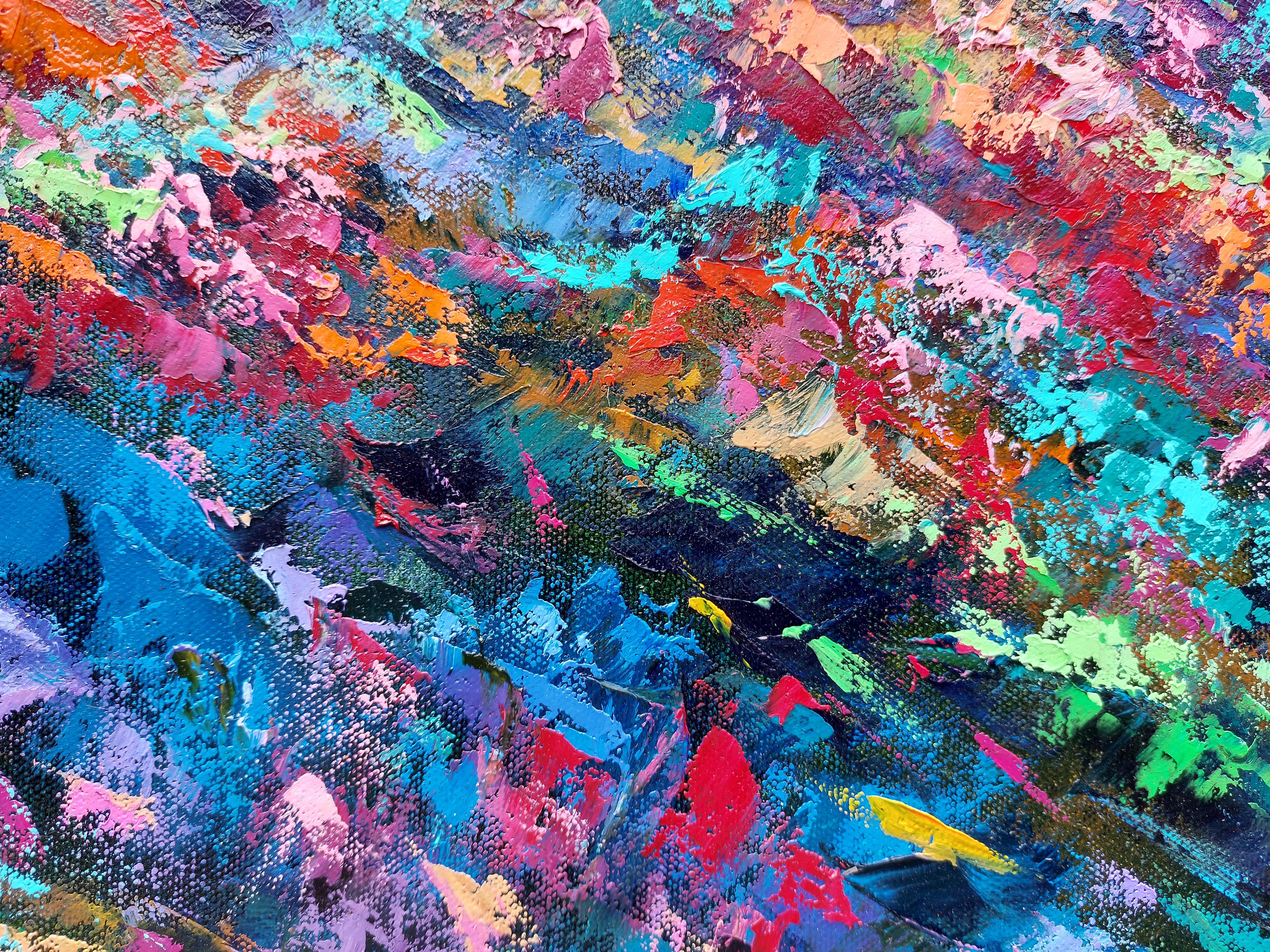 Emerald Coral Reef Painting Underwater Art Palette Knife Original Oil Painting en vente 7