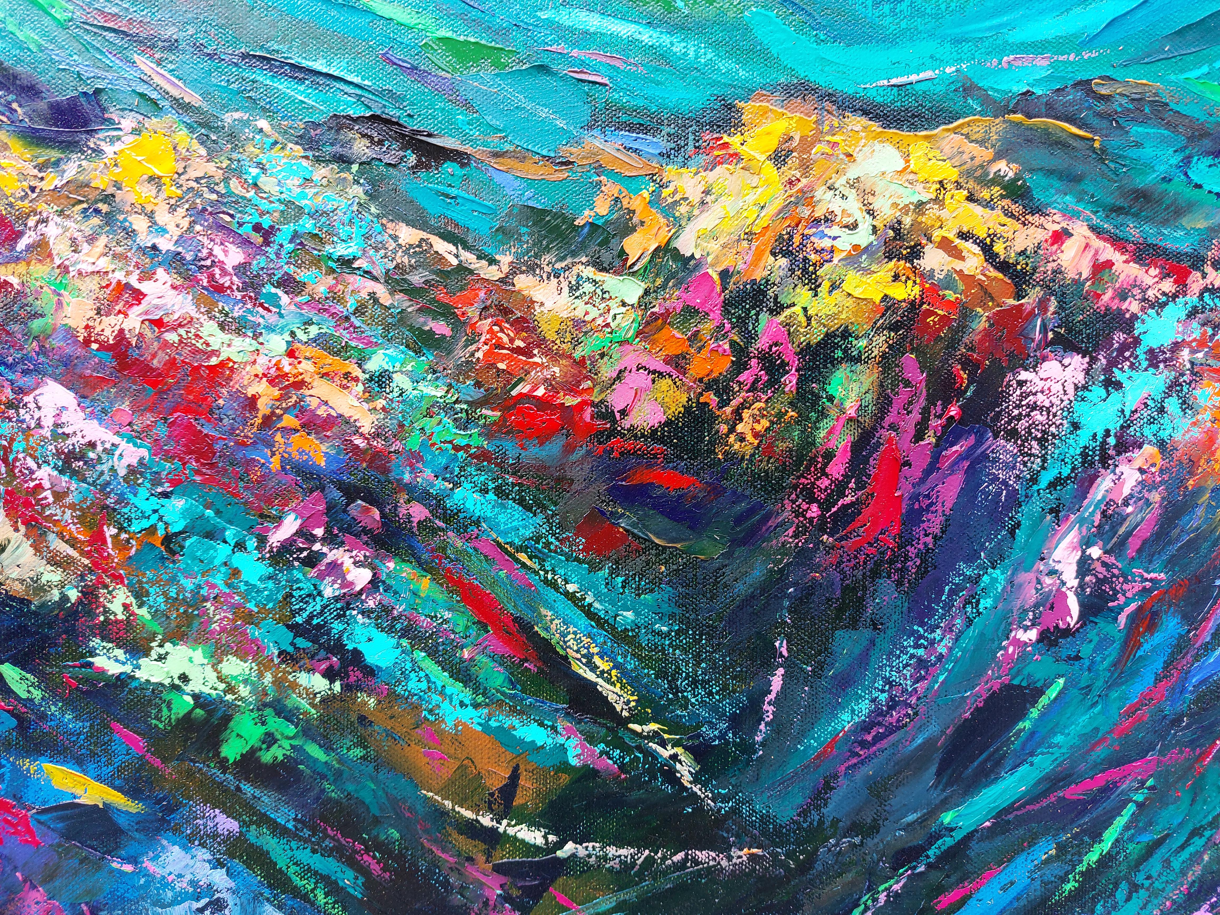 Emerald Coral Reef Painting Underwater Art Palette Knife Original Oil Painting en vente 3