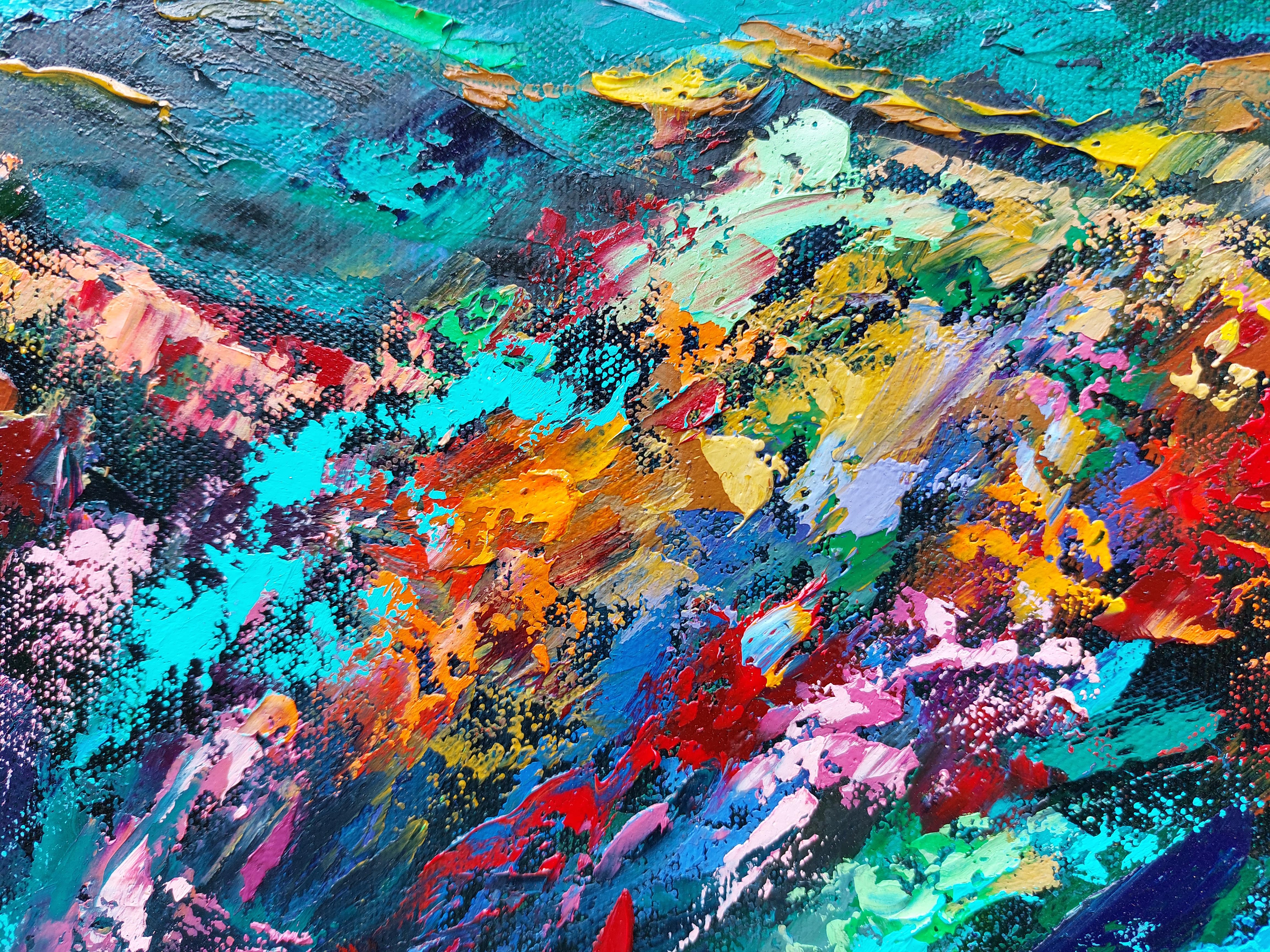 Emerald Coral Reef Painting Underwater Art Palette Knife Original Oil Painting en vente 5