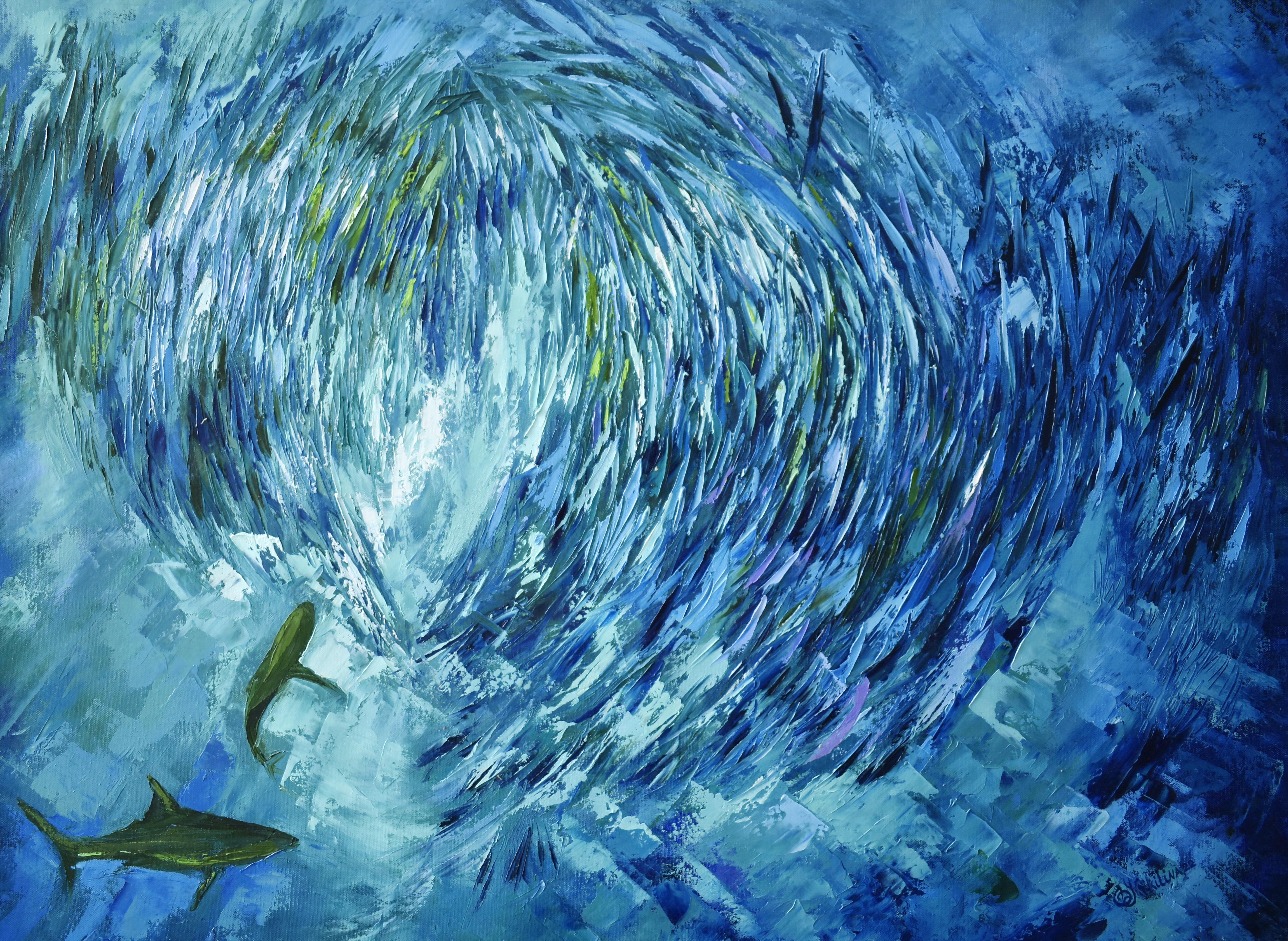 Nikitina Olga Animal Painting - Sardine Run Painting Oil