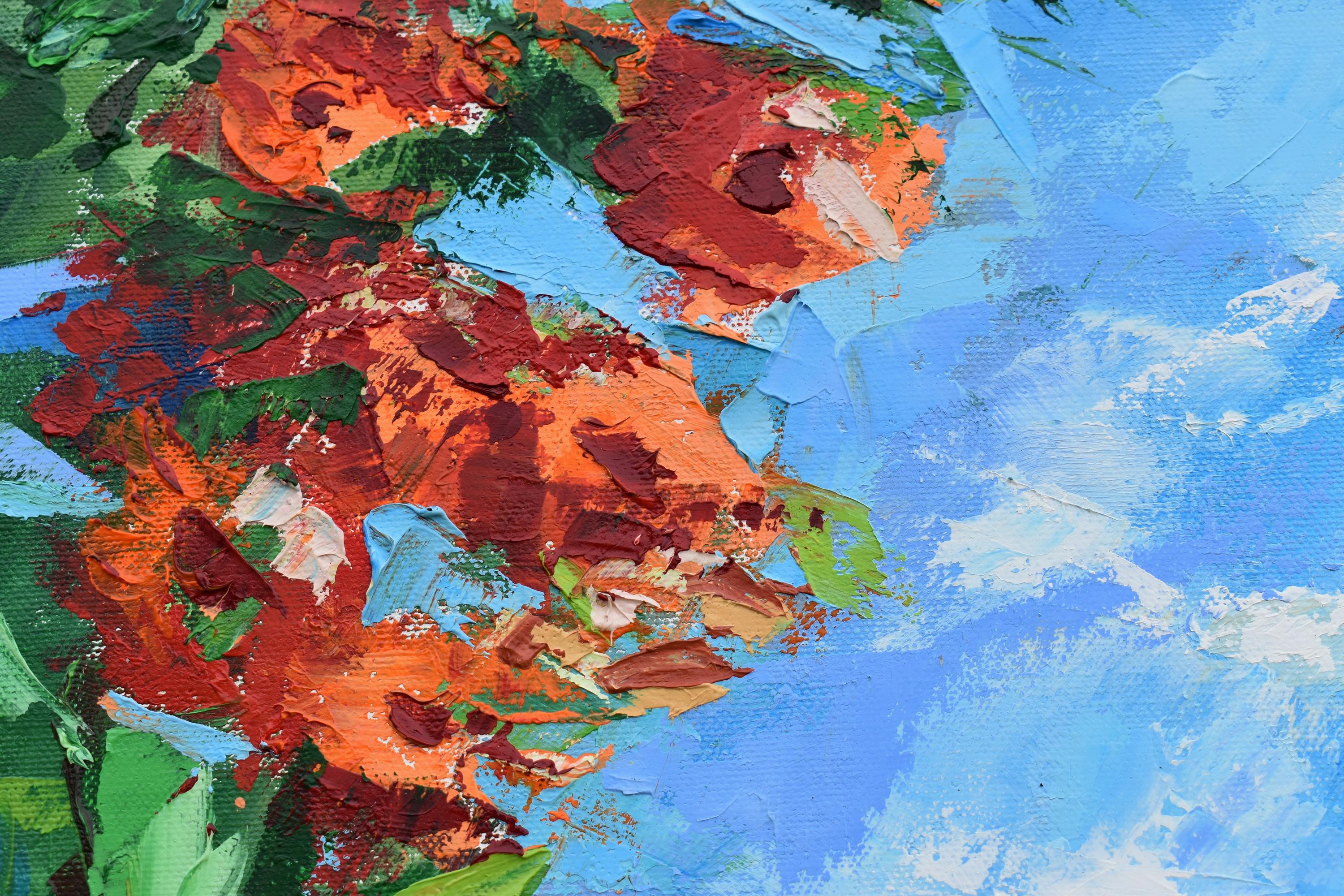 Spring Blossom Painting Flowers Original Art Impasto Oil Painting Palette Knife For Sale 1