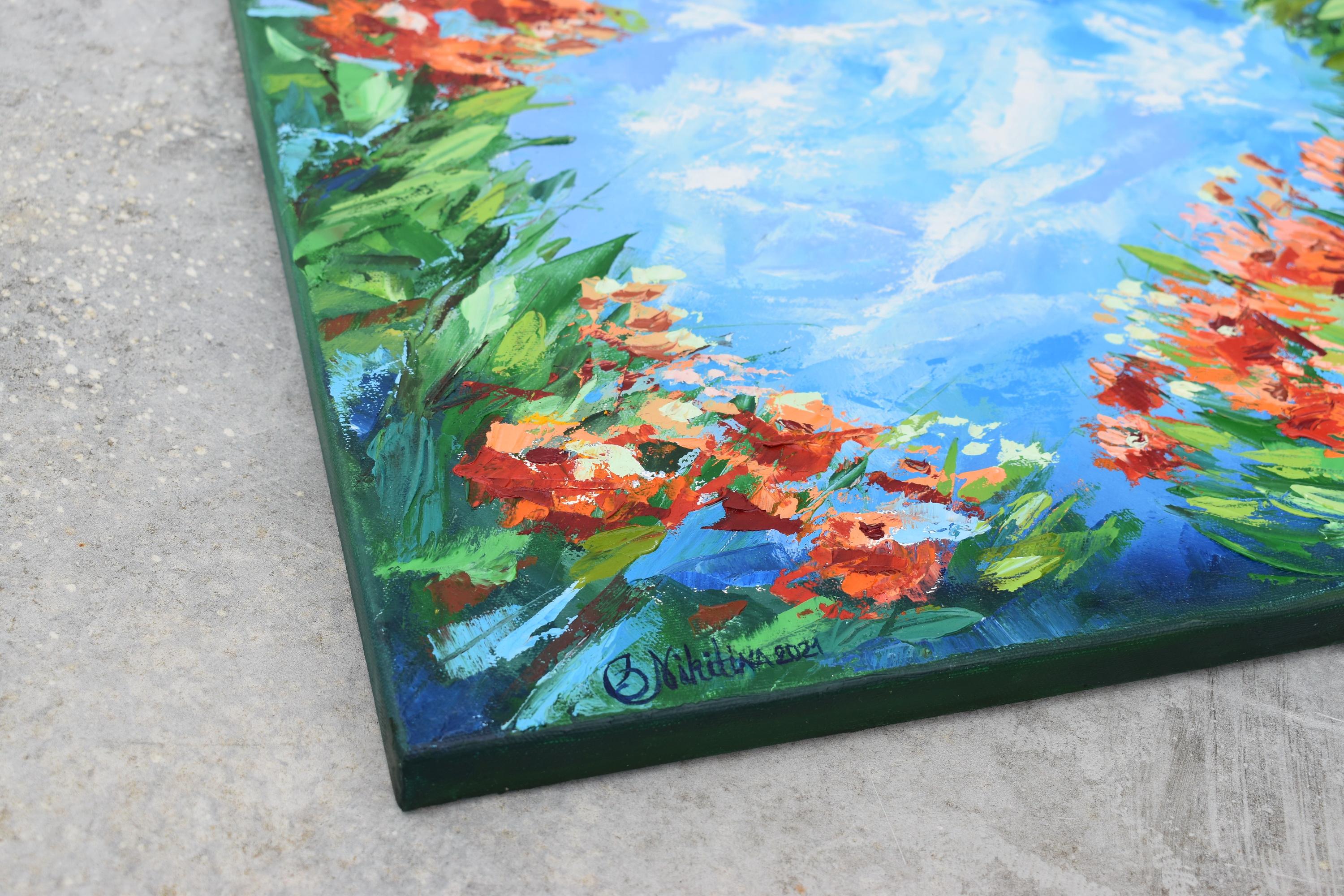 Spring Blossom Painting Flowers Original Art Impasto Oil Painting Palette Knife For Sale 5