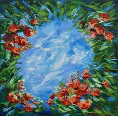 Pintura Flor de Primavera Flores Arte Original Impasto Pintura al Óleo Cuchillo de Paleta