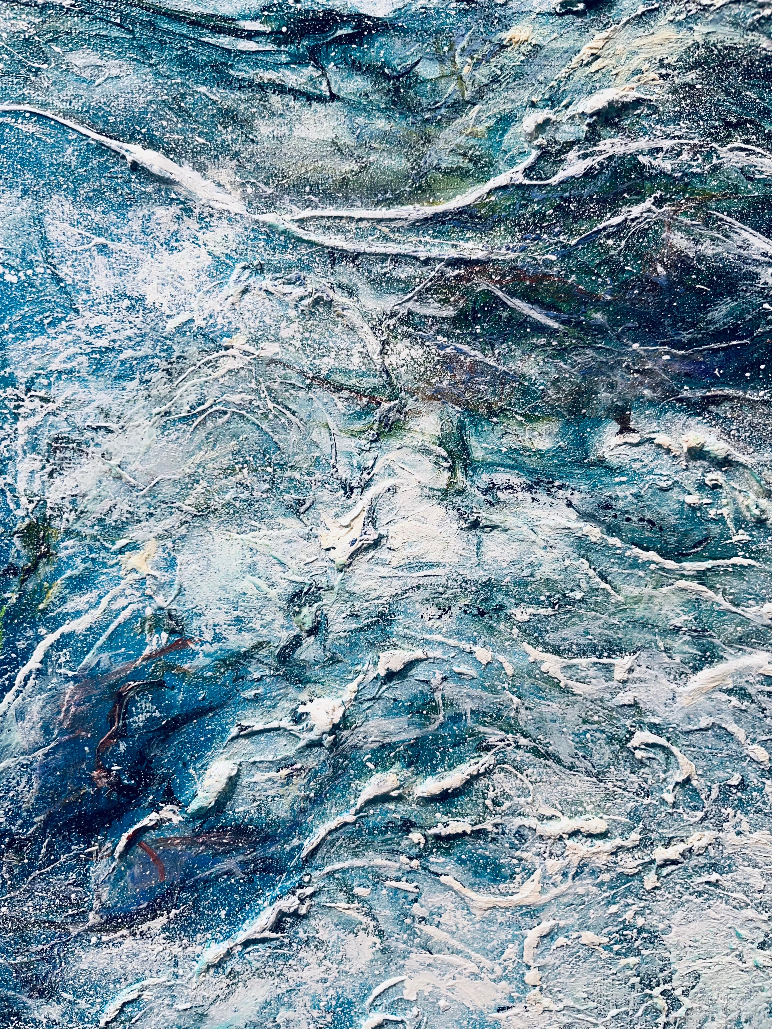 Kelp Web-originale moderne abstrakte Meereslandschaft-Ozean-Ölgemälde-zeitgenössische Kunst (Blau), Figurative Painting, von Nikki Baxendale