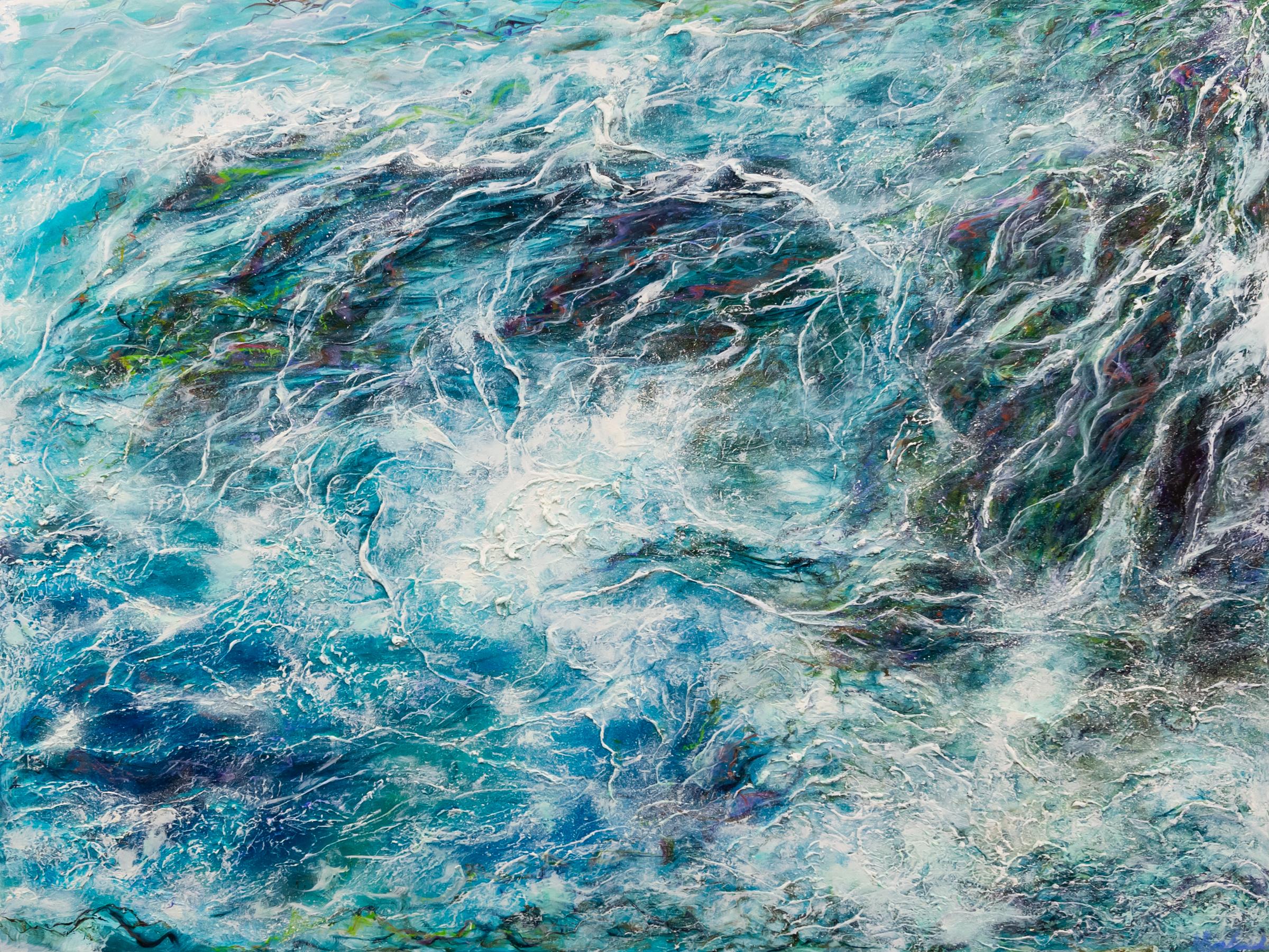 Nikki Baxendale Figurative Painting – Kelp Web-originale moderne abstrakte Meereslandschaft-Ozean-Ölgemälde-zeitgenössische Kunst