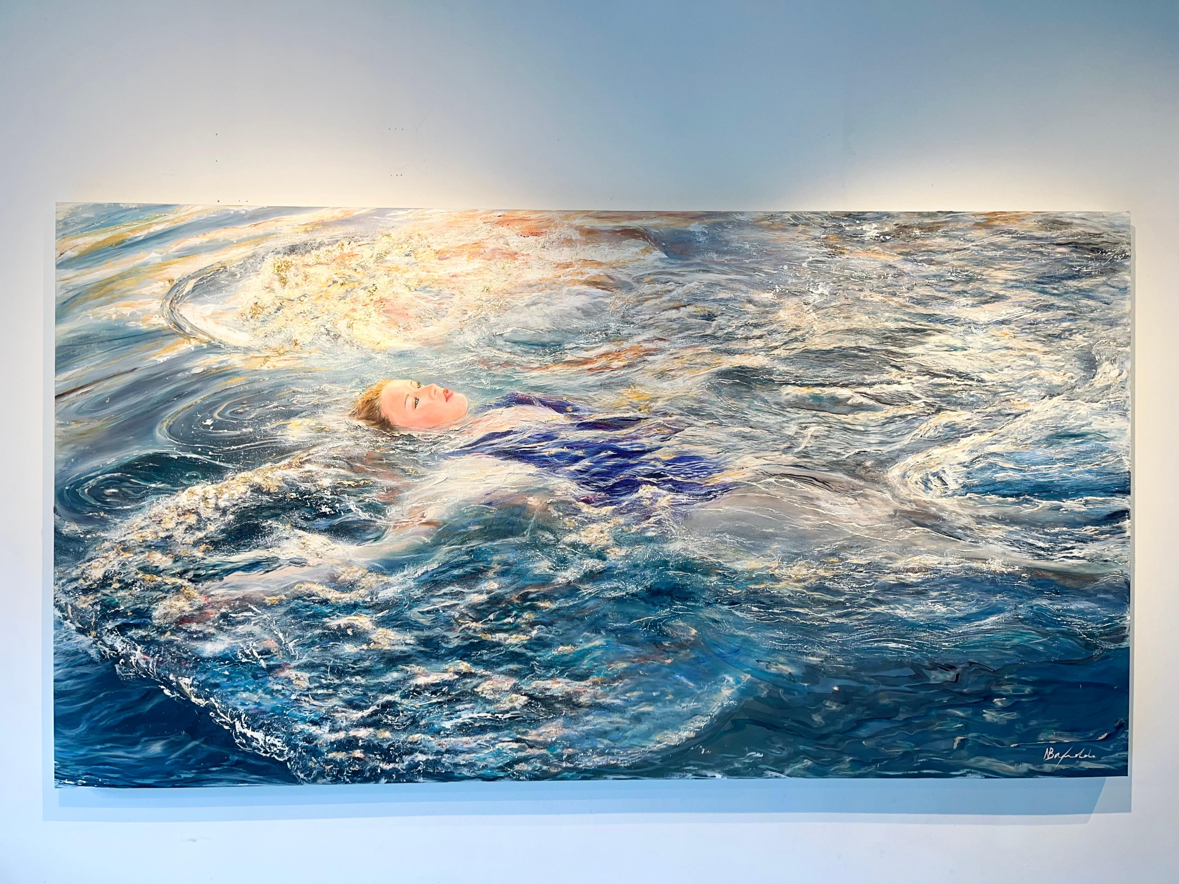 Sunset Dream-original figurative seascape oil painting- sunset modern Art - Painting de Nikki Baxendale