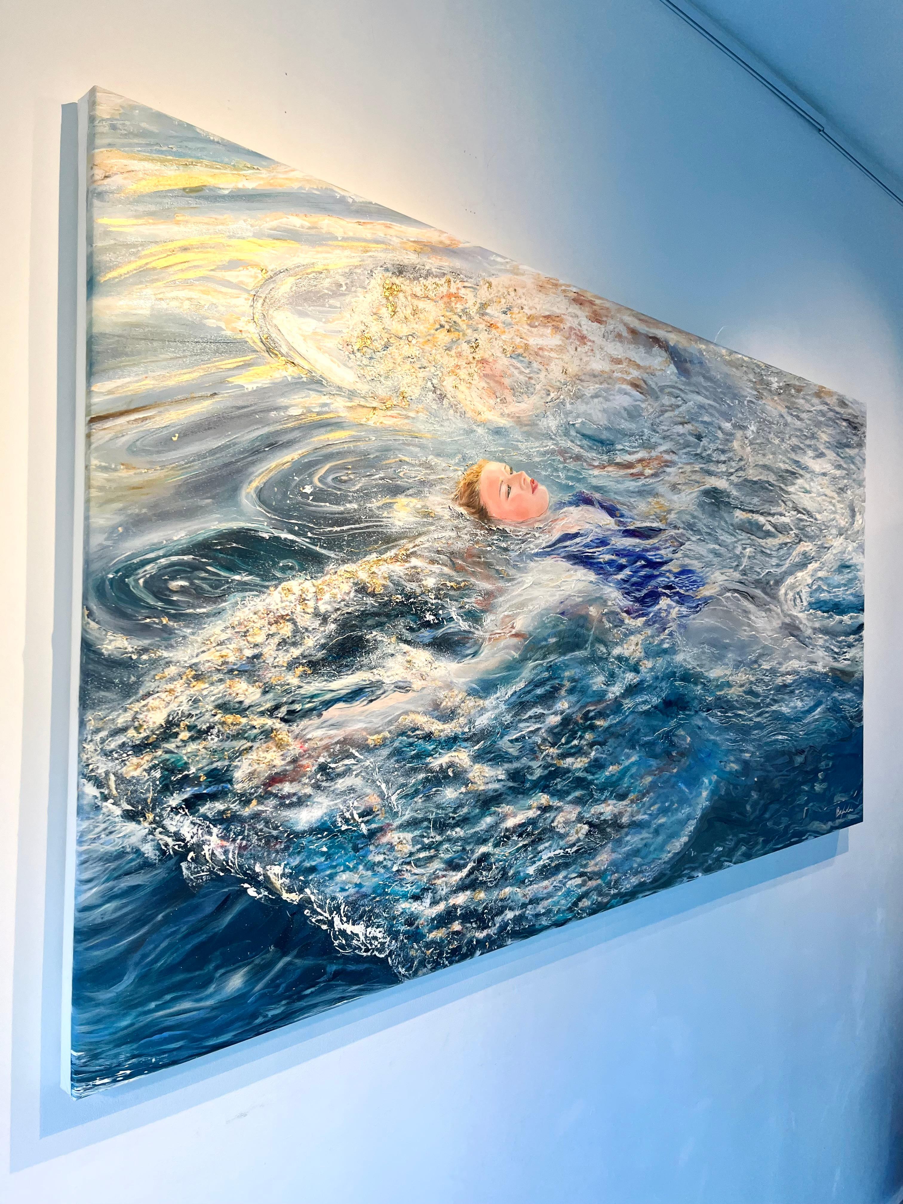 Sunset Dream-original figurative seascape oil painting- sunset modern Art - Réalisme Painting par Nikki Baxendale