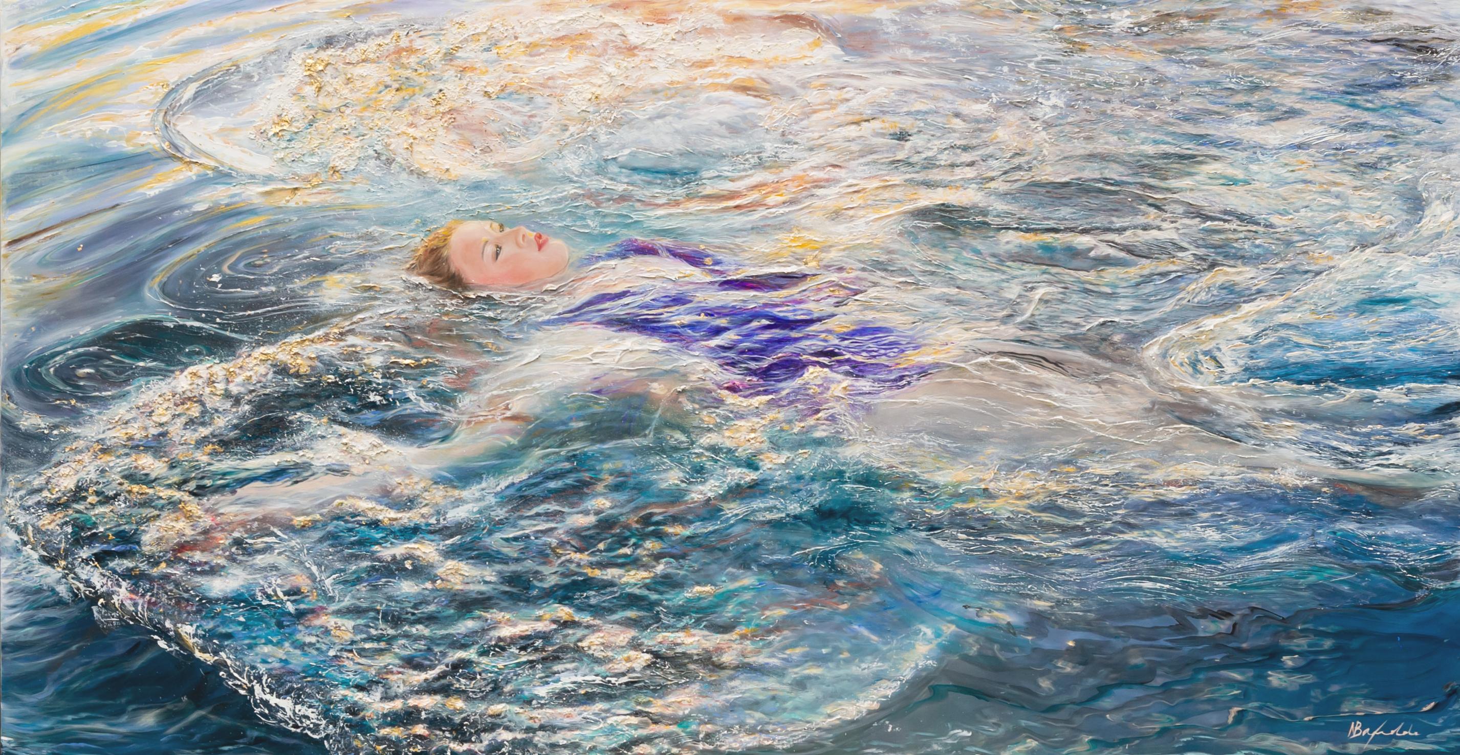Figurative Painting Nikki Baxendale - Sunset Dream-original figurative seascape oil painting- sunset modern Art