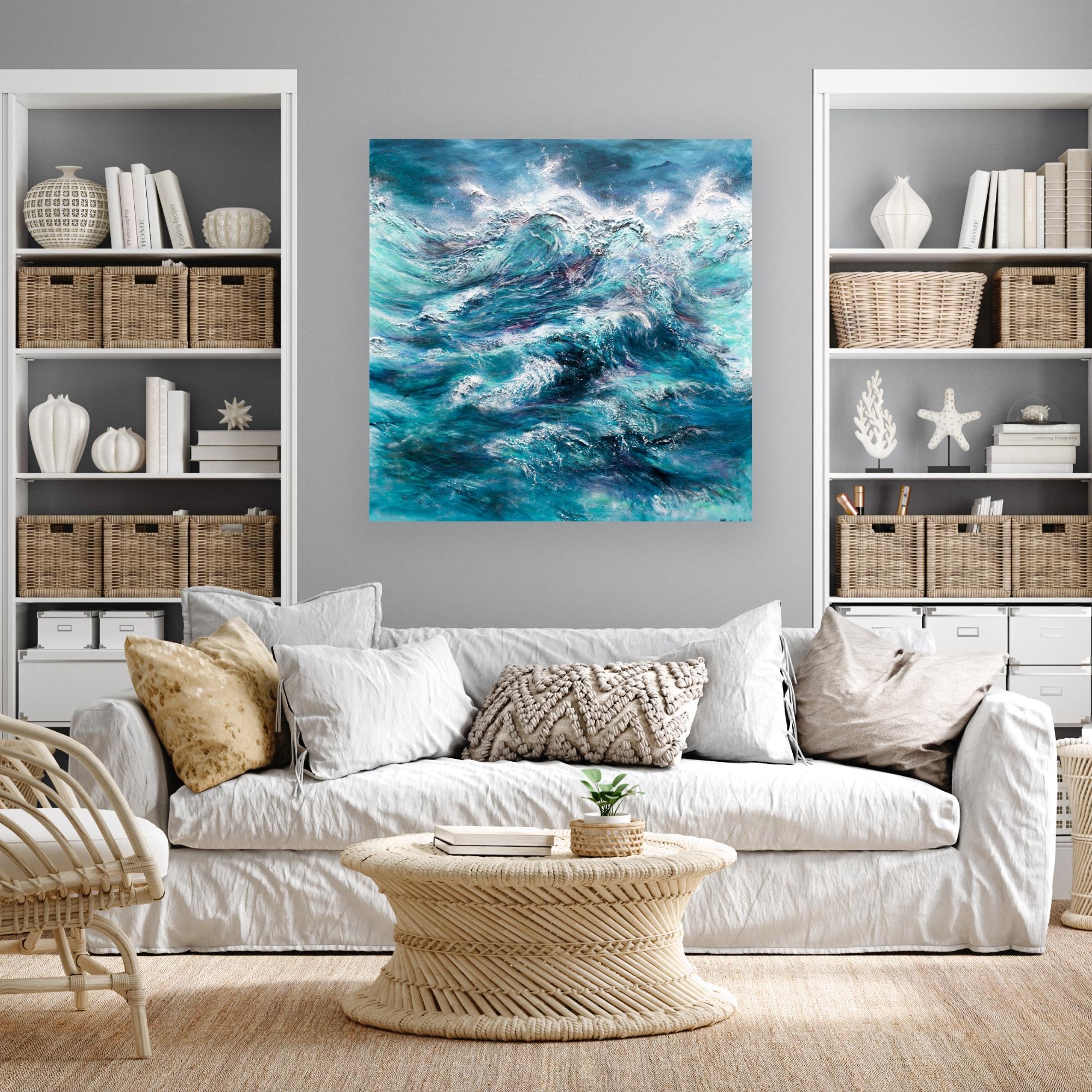 Wild Waters-original modern impressionsm seascape oil painting-contemporary Art - Painting by Nikki Baxendale