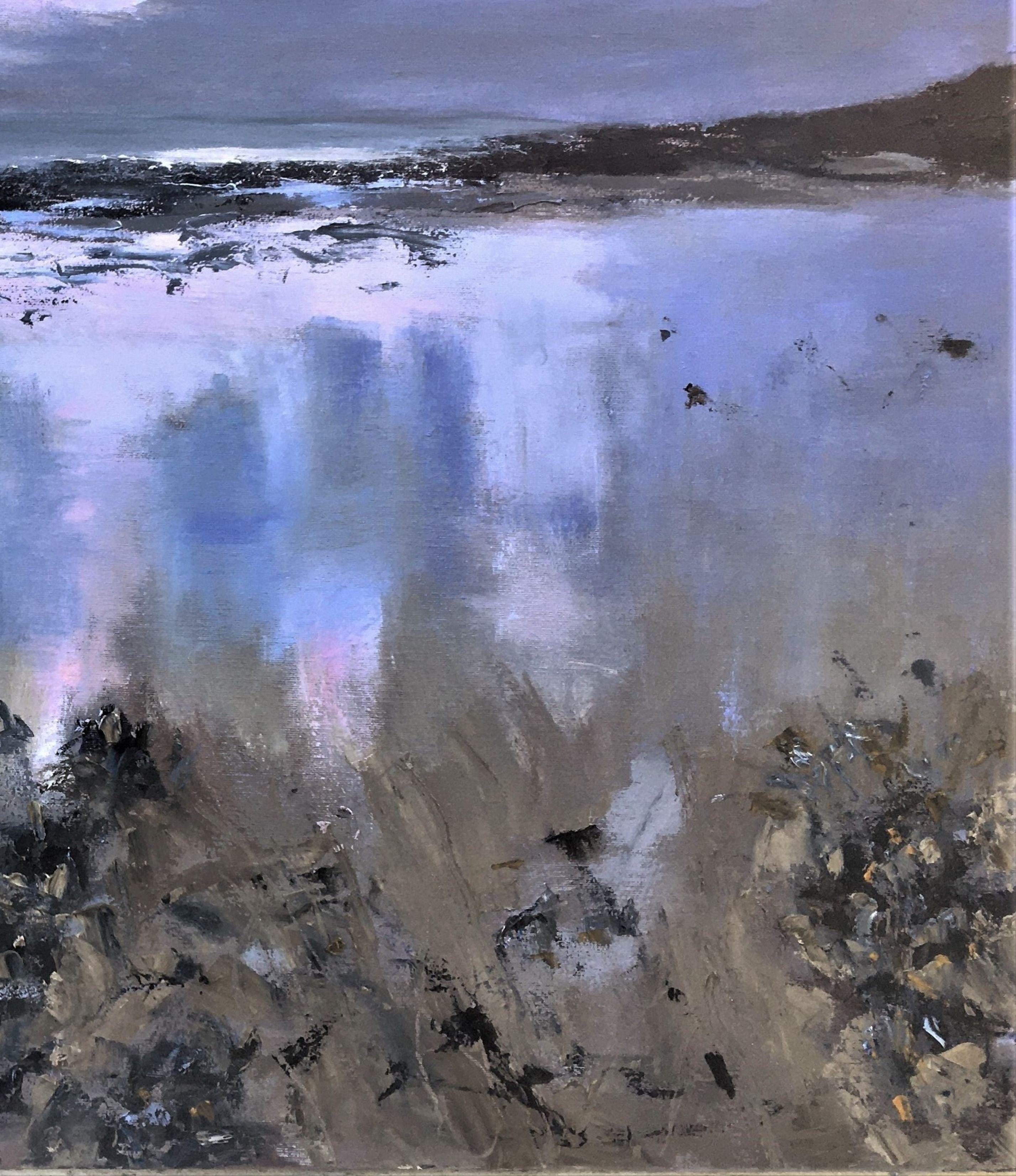 Reflections de plage, hiver, peinture, huile sur toile - Impressionnisme Painting par Nikki Wheeler