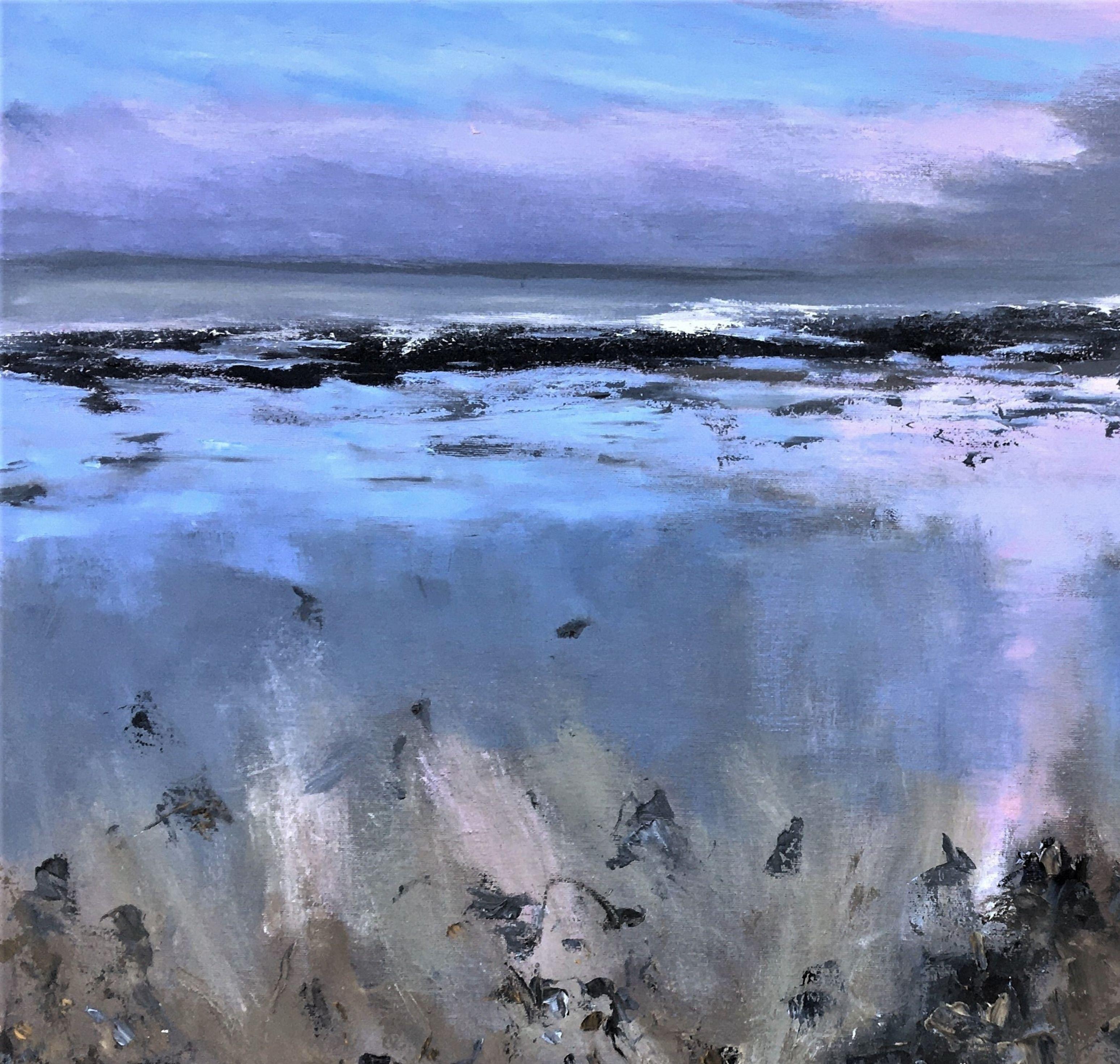 Beach Reflections, Winter, Painting, Oil on Canvas For Sale 1