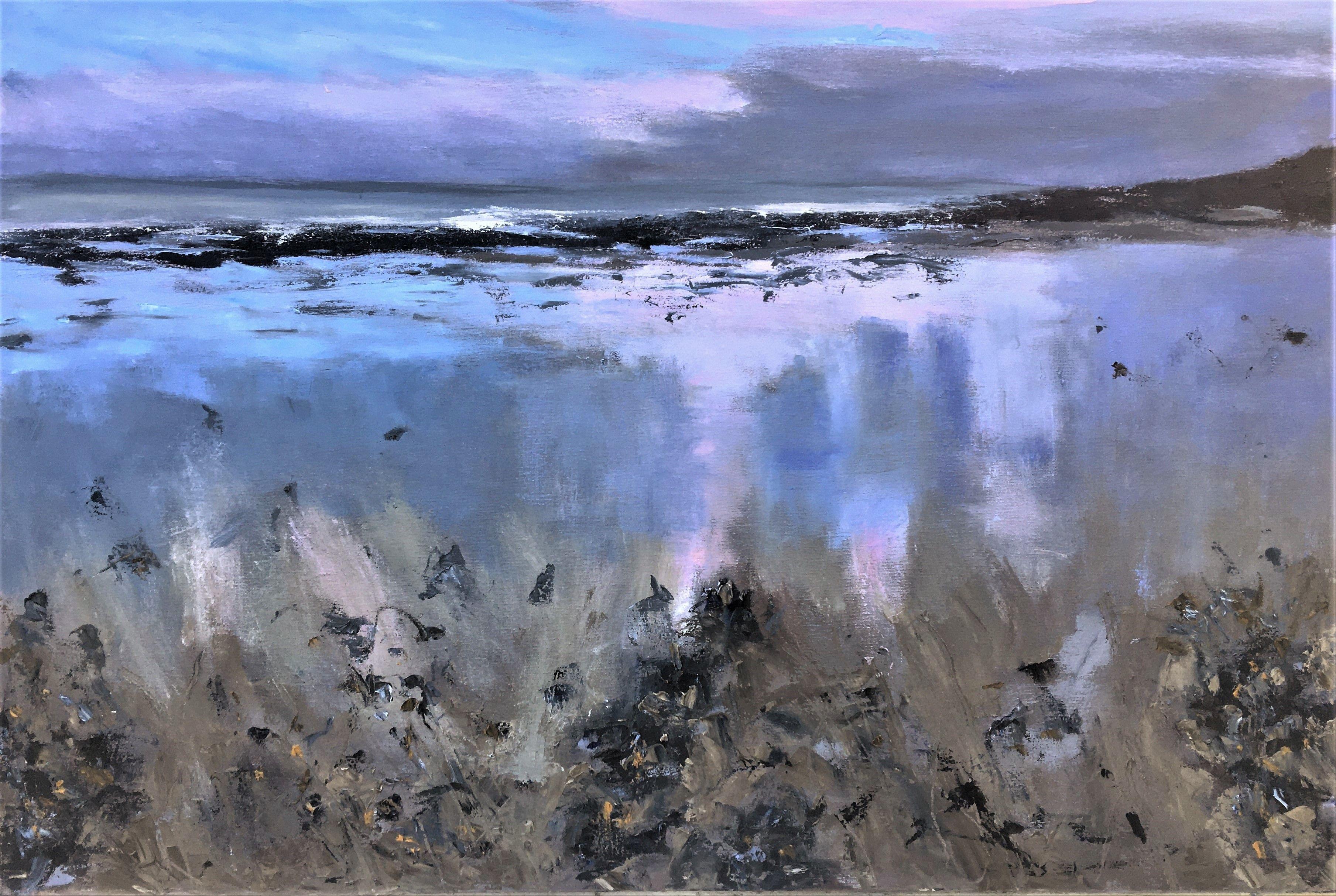 Reflections de plage, hiver, peinture, huile sur toile - Painting de Nikki Wheeler