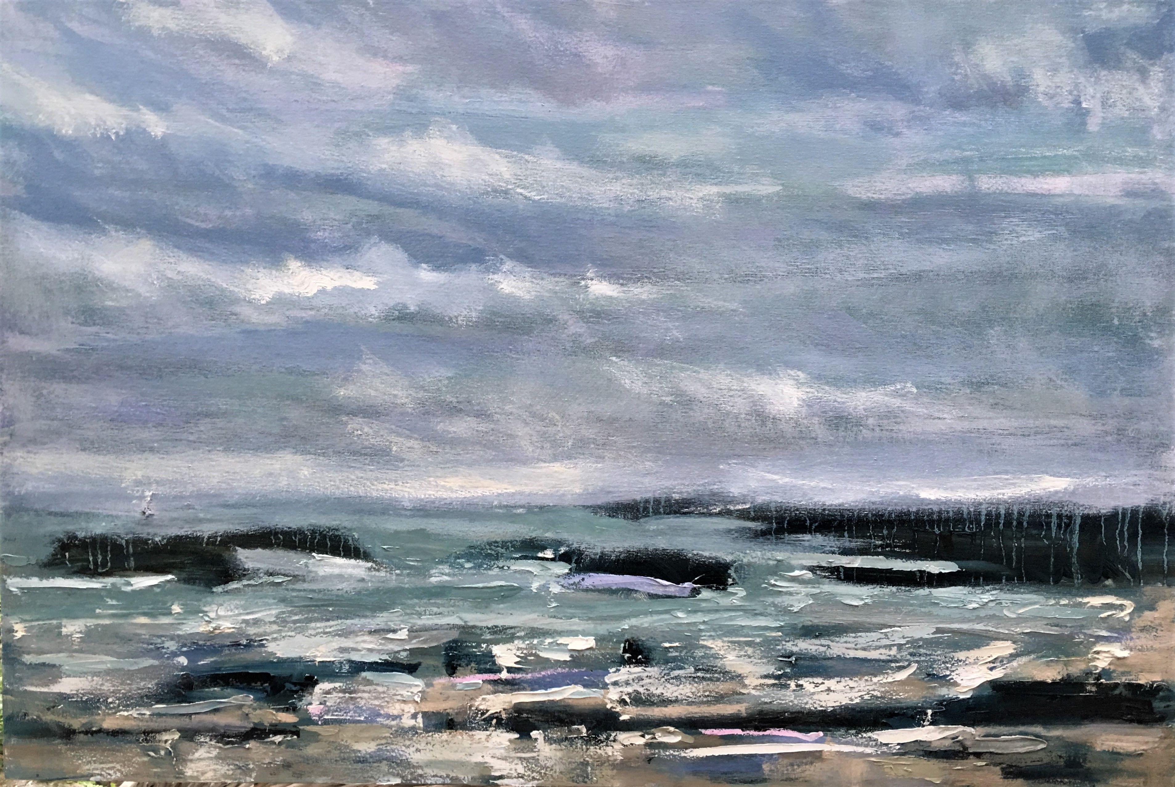 This artwork was created using oil on deep edge box canvas which is ready to hang or can be framed if desired. It is signed on the back, and the sides of the canvas are painted white. The painting is inspired by constant observation of the sea.
