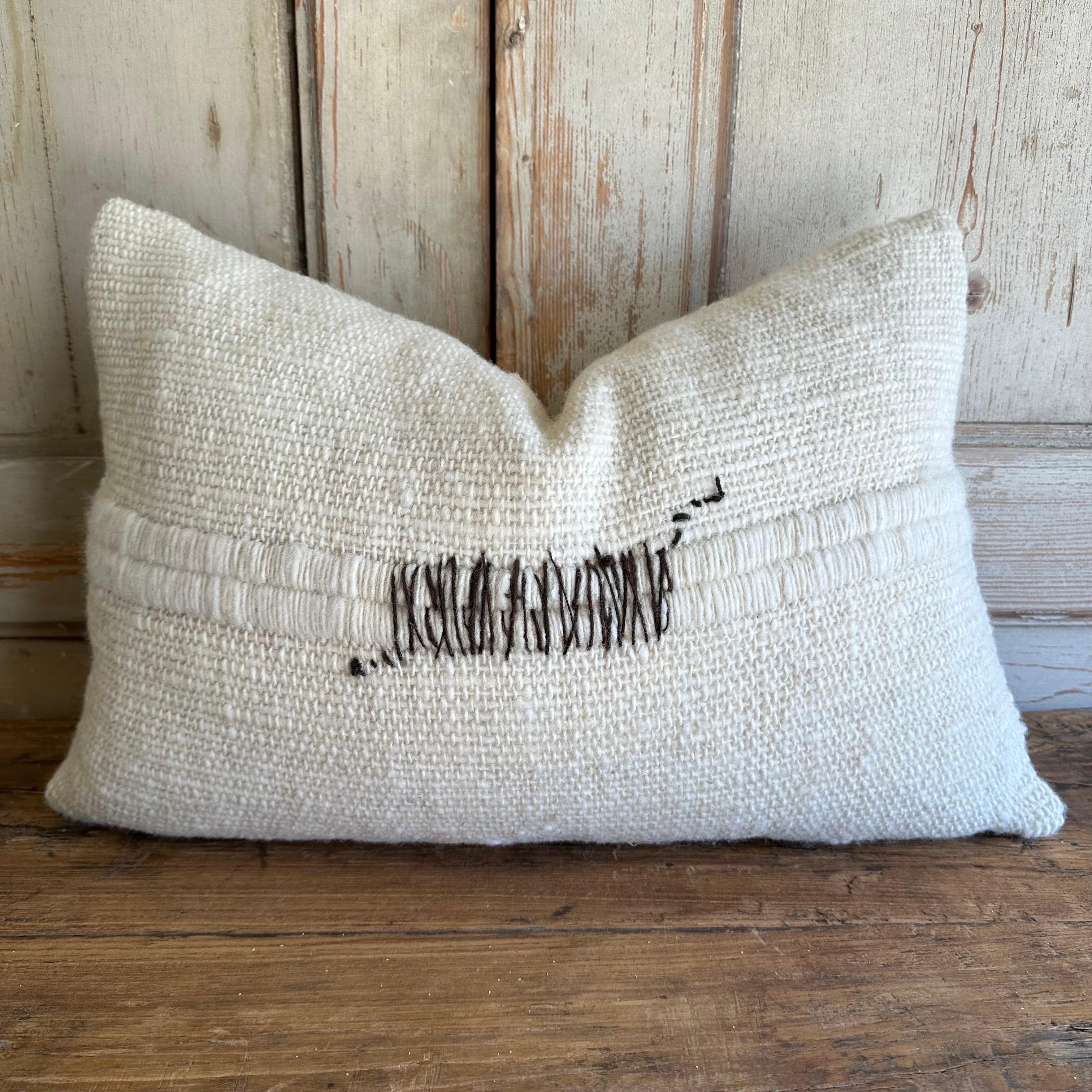 Contemporary Nikko Hand Made Wool Pillow with Zig Zag Stitching For Sale