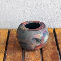 Nikko Raku Pottery Vase - Carbon Copper - Handmade Ceramic Home Decor Gift