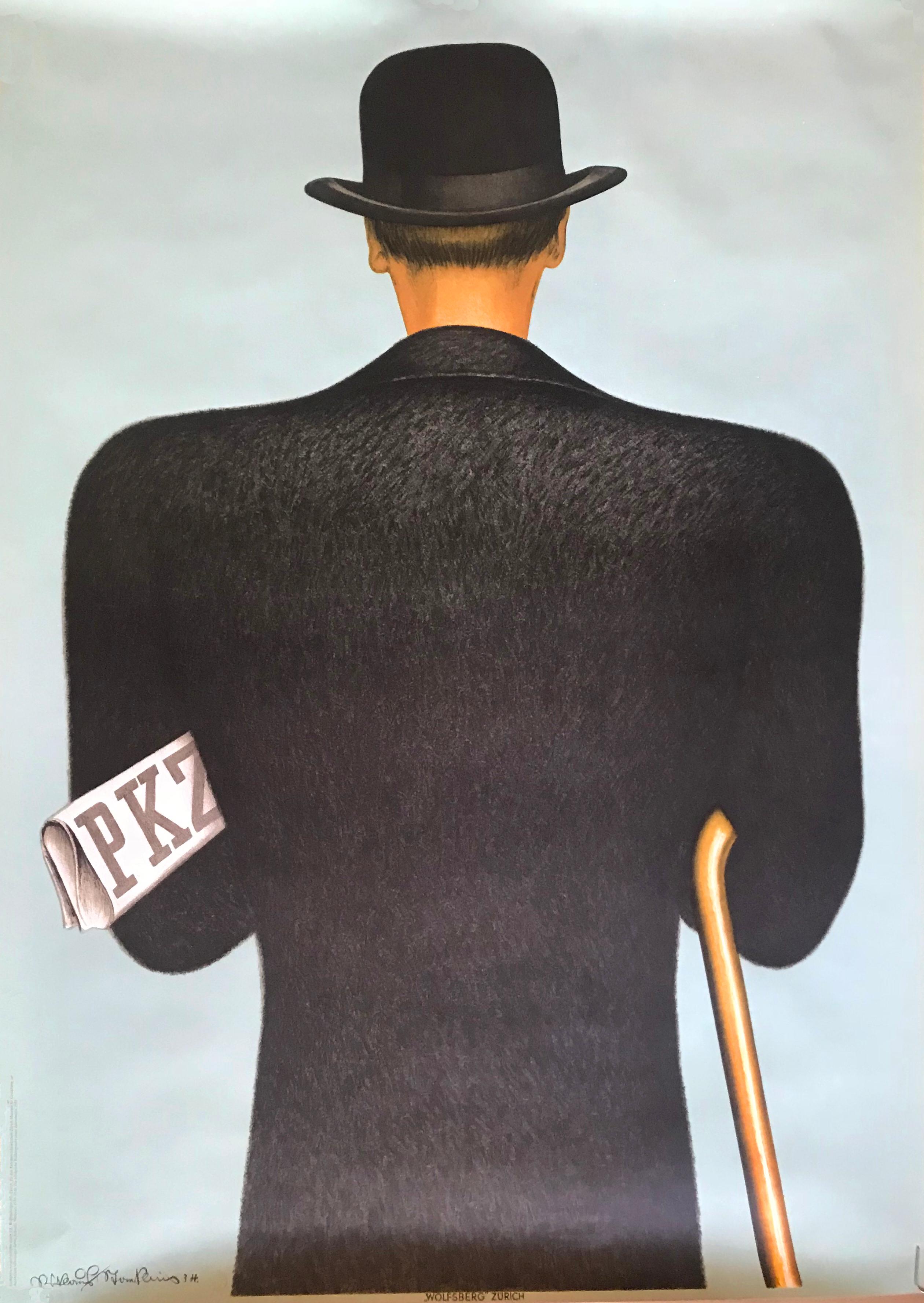 Niklaus Stoecklin Figurative Print - PKZ- Man in Bowler Hat - Reprint 1981
