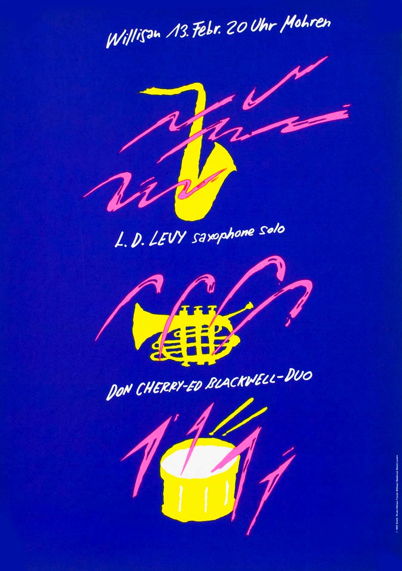 "L.D. Levy, Don Cherry - Ed Blackwell Duo" Troxler Jazz Festival Willisau Poster - Print by Niklaus Troxler